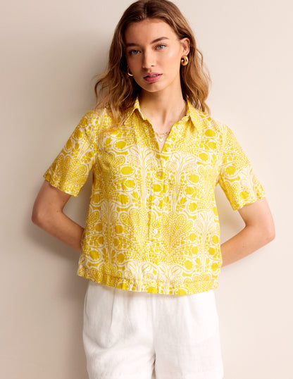 Hazel Short Sleeve Linen Shirt-Passion Fruit, Gardenia Swirl