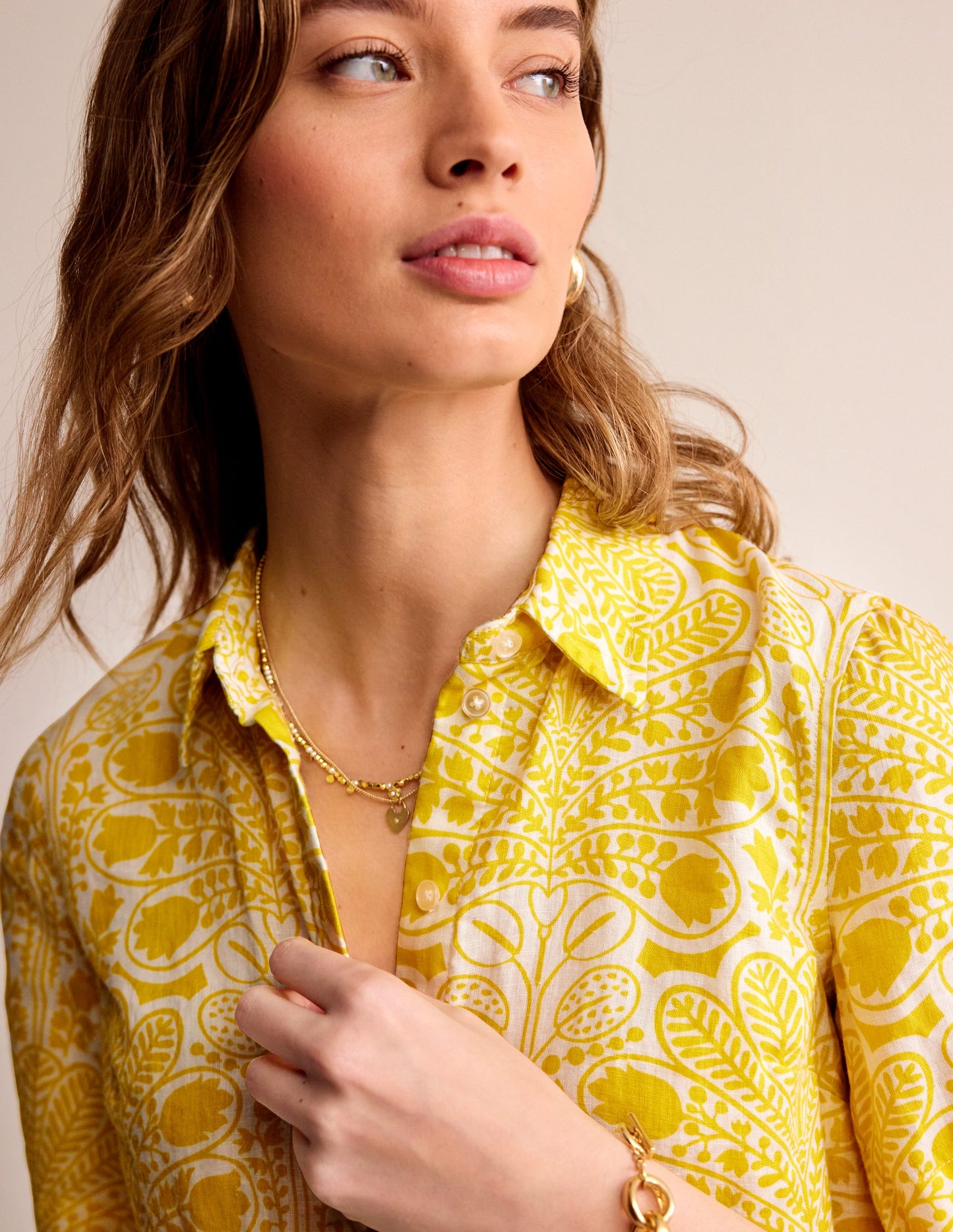 Hazel Short Sleeve Linen Shirt-Passion Fruit, Gardenia Swirl