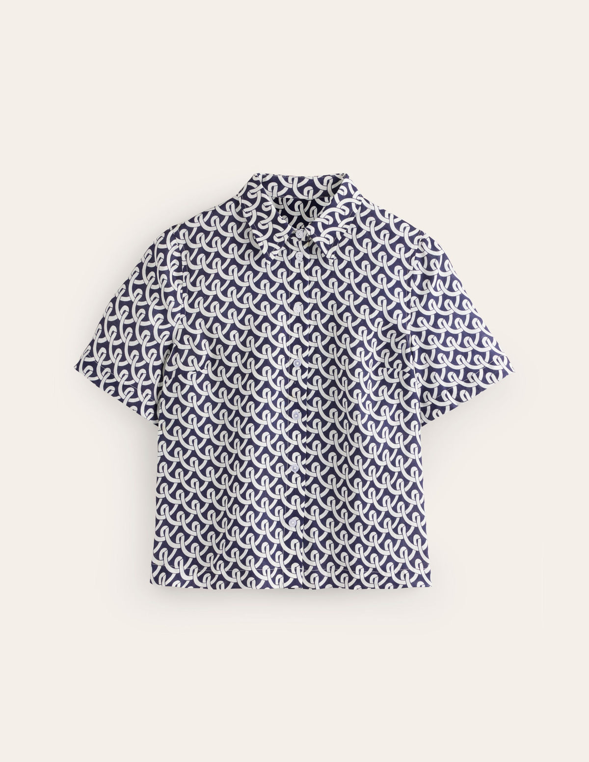 Hazel Short Sleeve Linen Shirt-Navy, Geo Terrace - Image 5