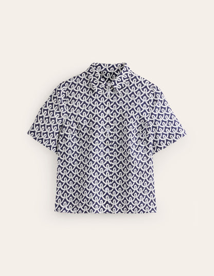 Hazel Short Sleeve Linen Shirt-Navy, Geo Terrace