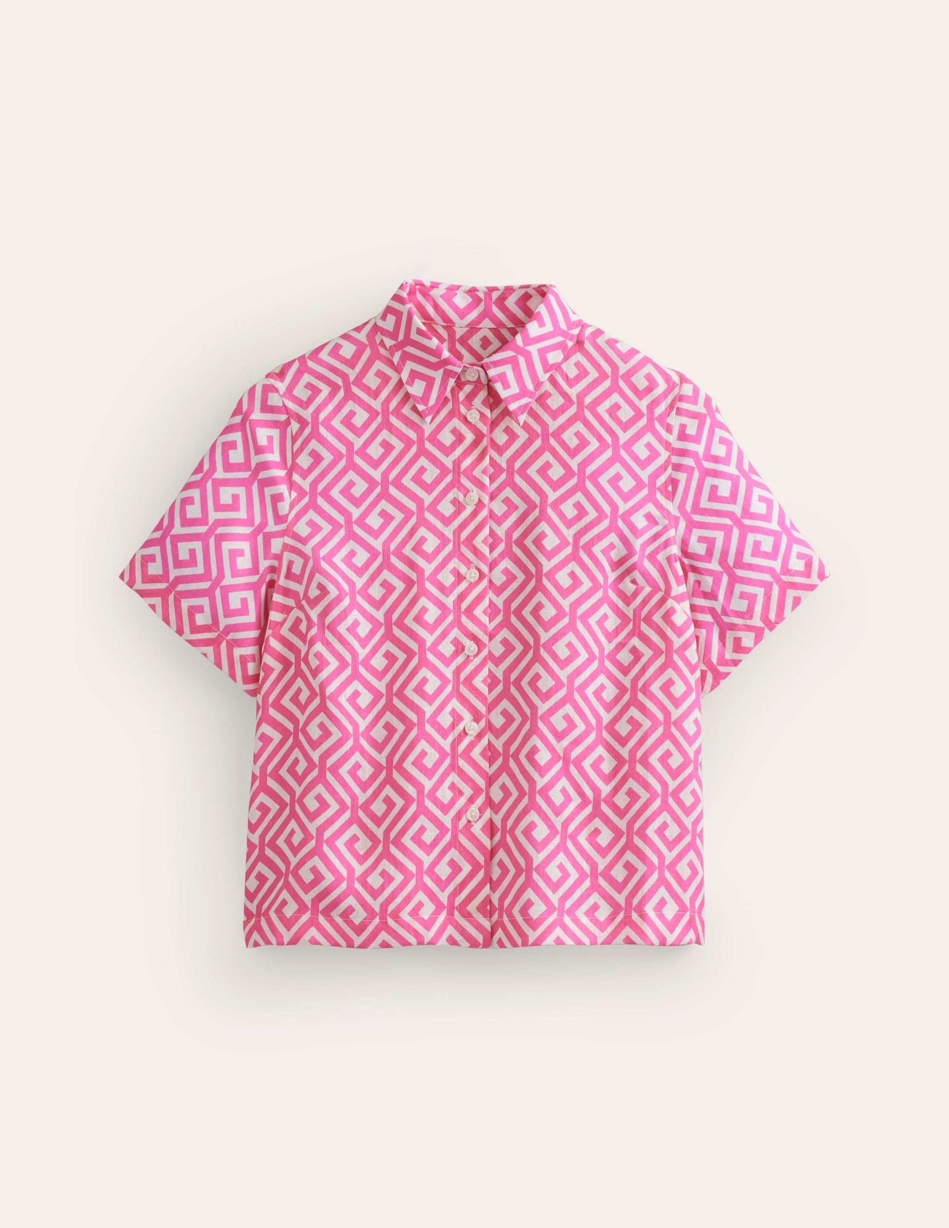 Hazel Short Sleeve Linen Shirt-Pink Power, Maze-5