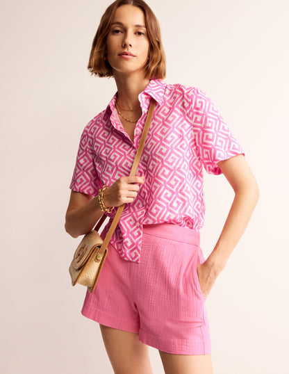 Hazel Short Sleeve Linen Shirt-Pink Power, Maze-1