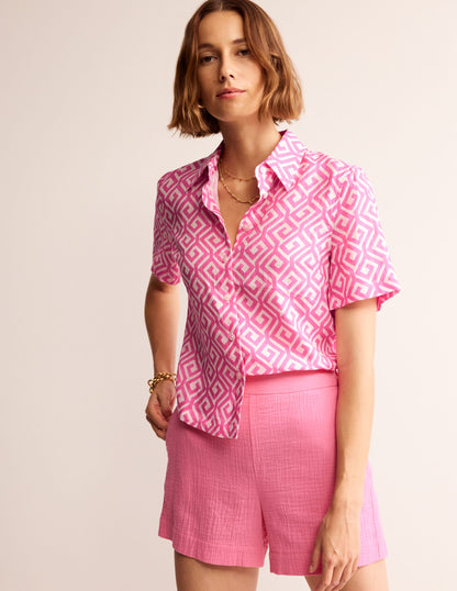 Hazel Short Sleeve Linen Shirt-Pink Power, Maze-4
