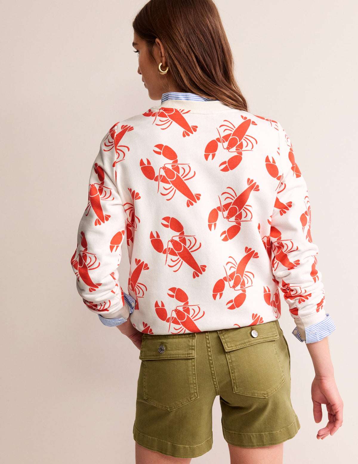 Hannah Printed Sweatshirt-Ivory, Lobster - Image 3