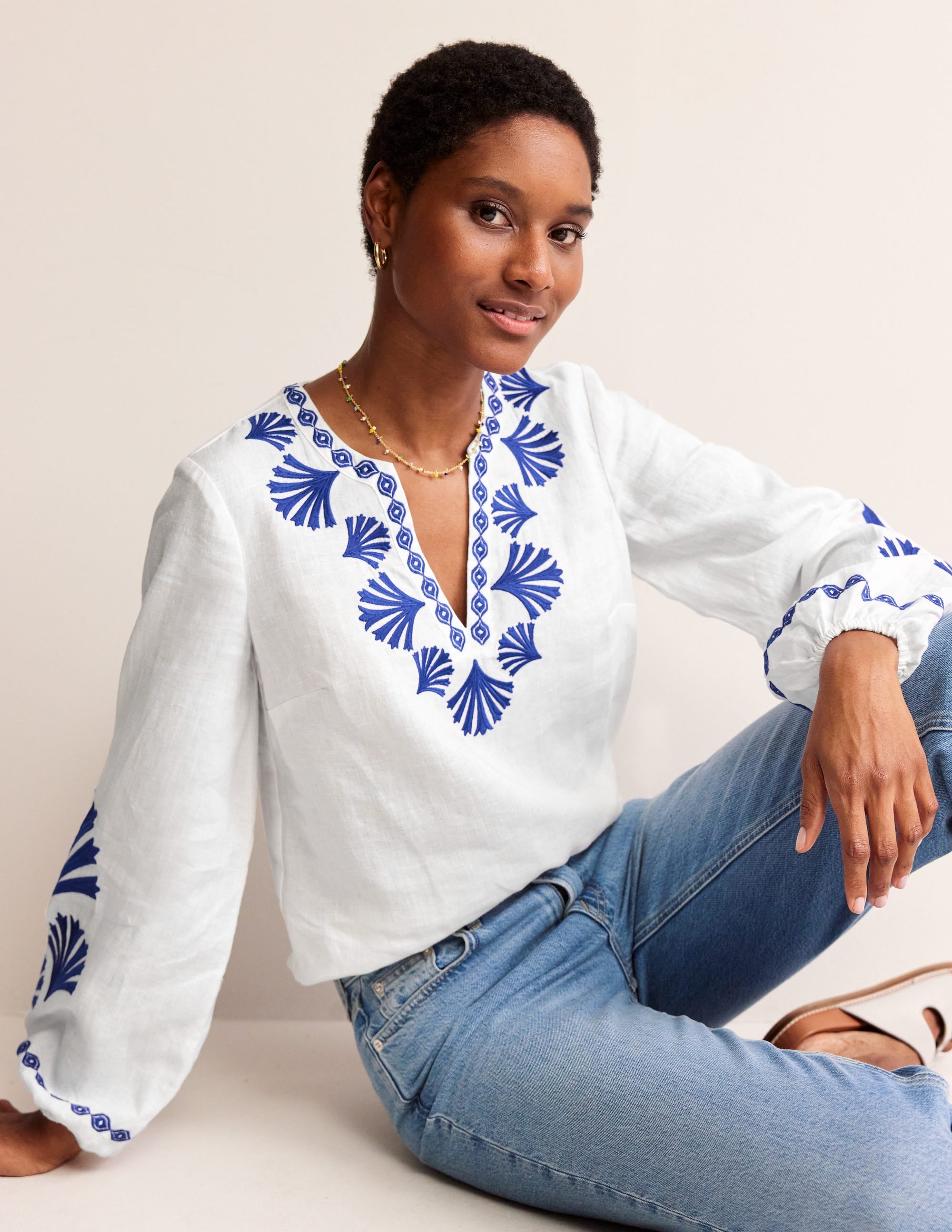 Bonnie Linen Top-Surf the Web, Shells - Image 1