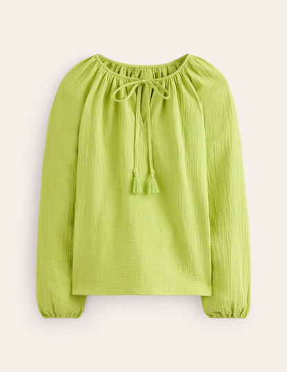 Serena Double Cloth Blouse-Bright Chartreuse