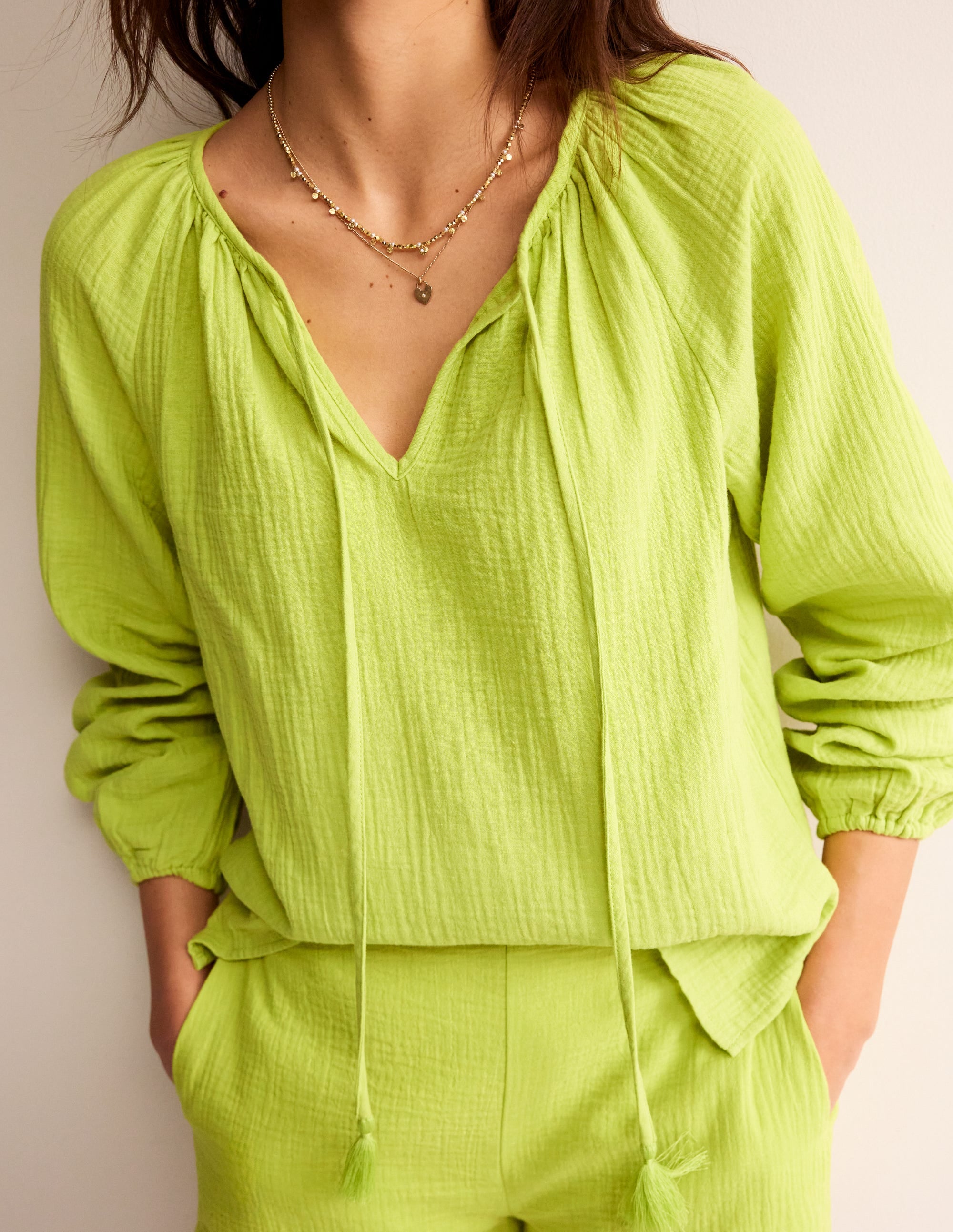 Serena Double Cloth Blouse-Bright Chartreuse - Image 2