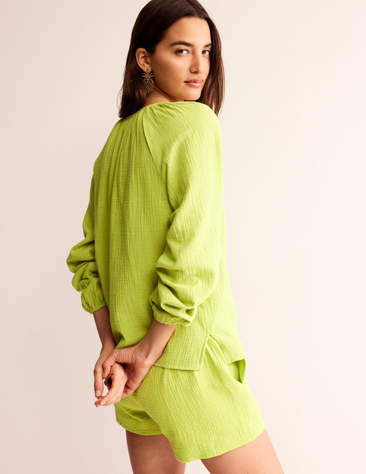 Serena Double Cloth Blouse-Bright Chartreuse - Image 3