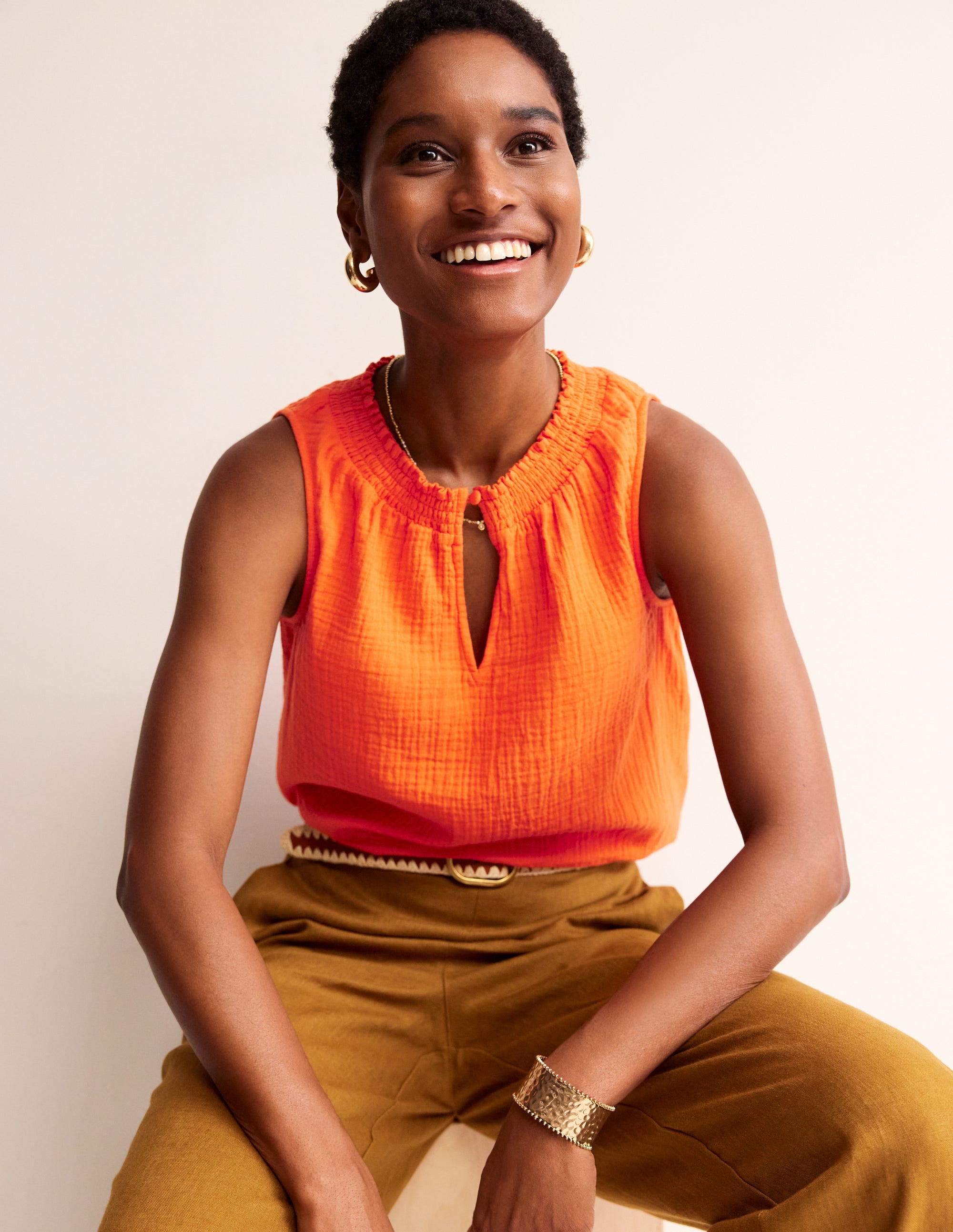 Georgia Double Cloth Top-Mandarin Orange - Image 1