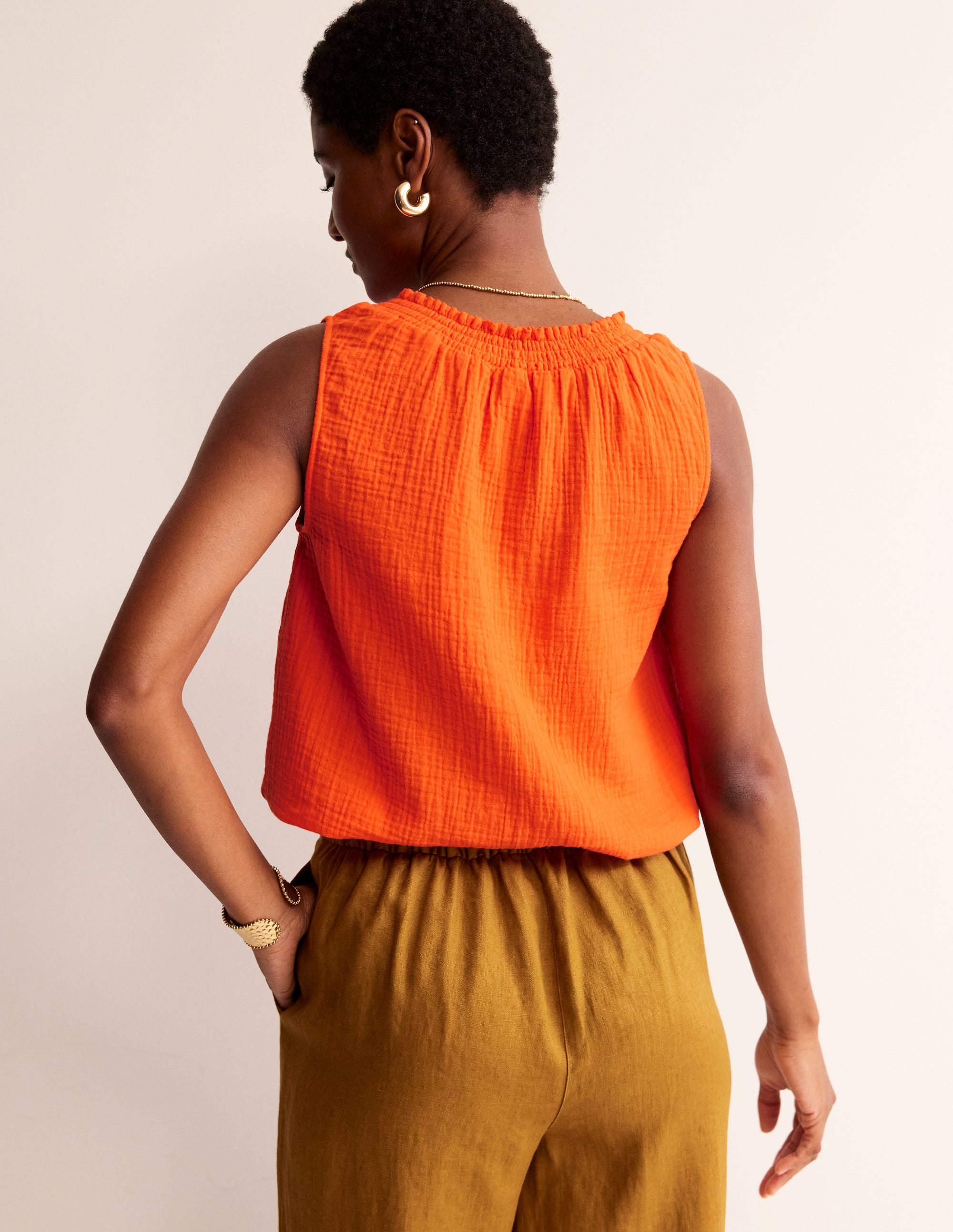 Georgia Double Cloth Top-Mandarin Orange - Image 3