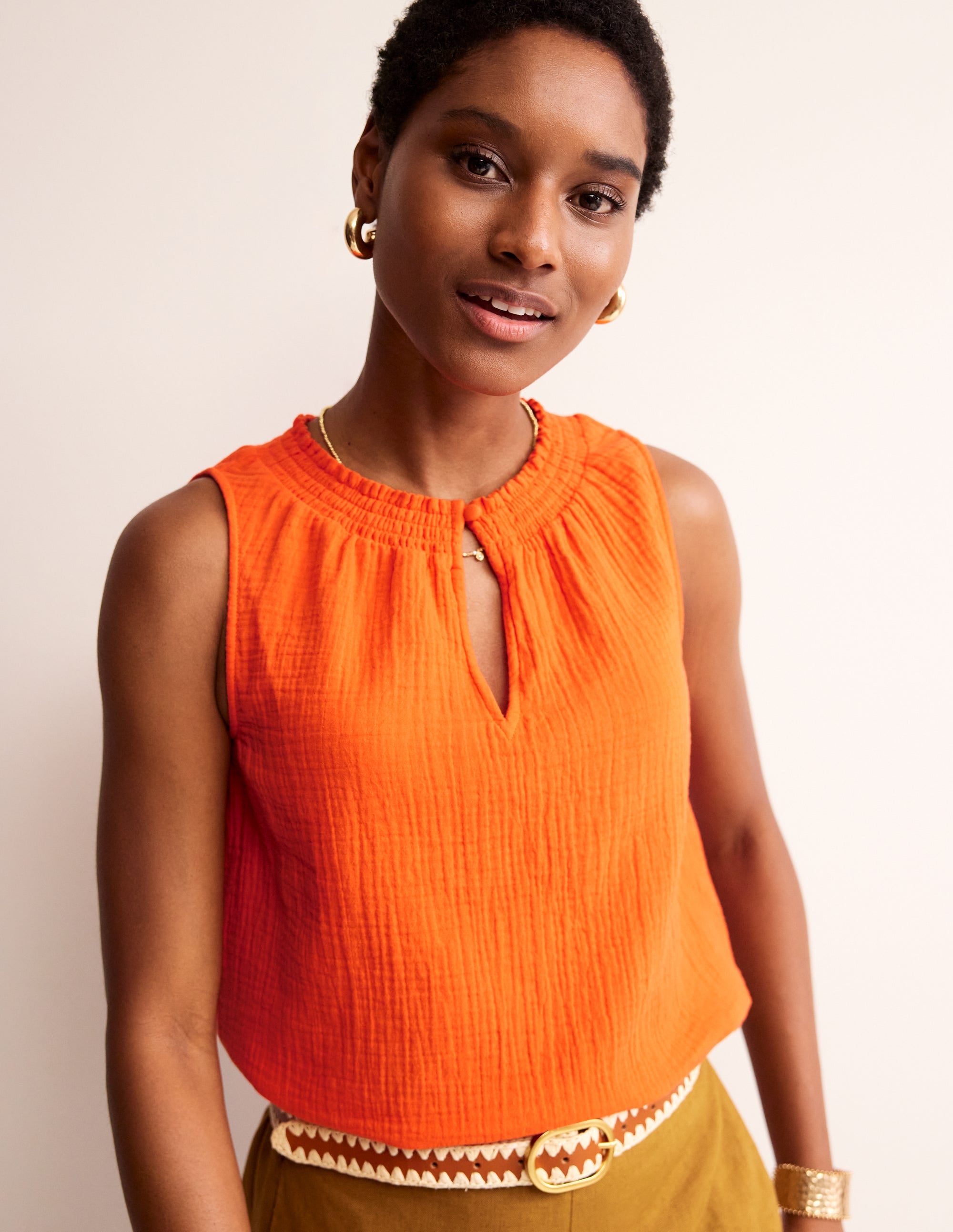 Georgia Double Cloth Top-Mandarin Orange - Image 4