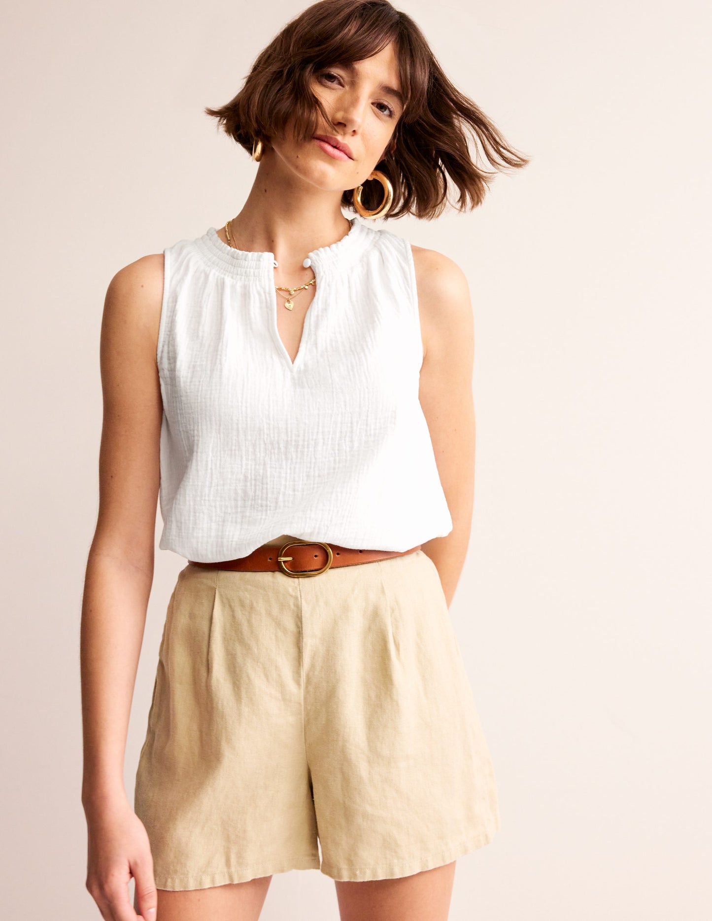 Georgia Double Cloth Top-White