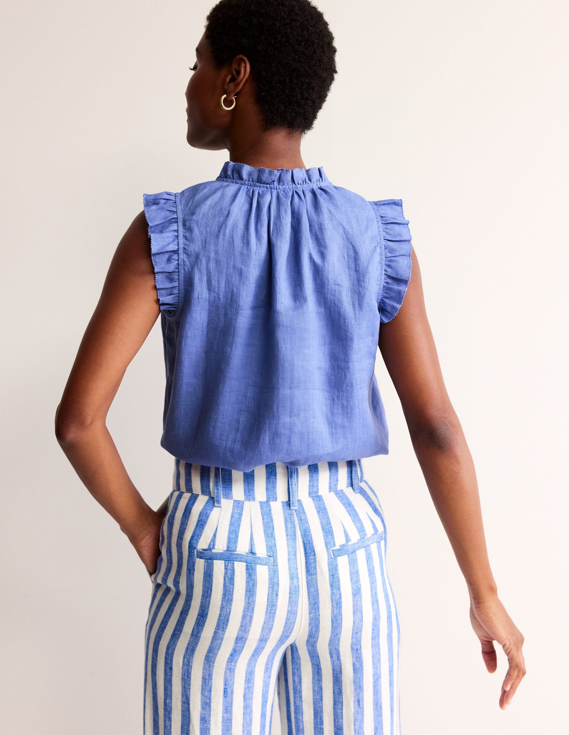 Frill Sleeve Linen Notch Top-Ebb & Flow-3