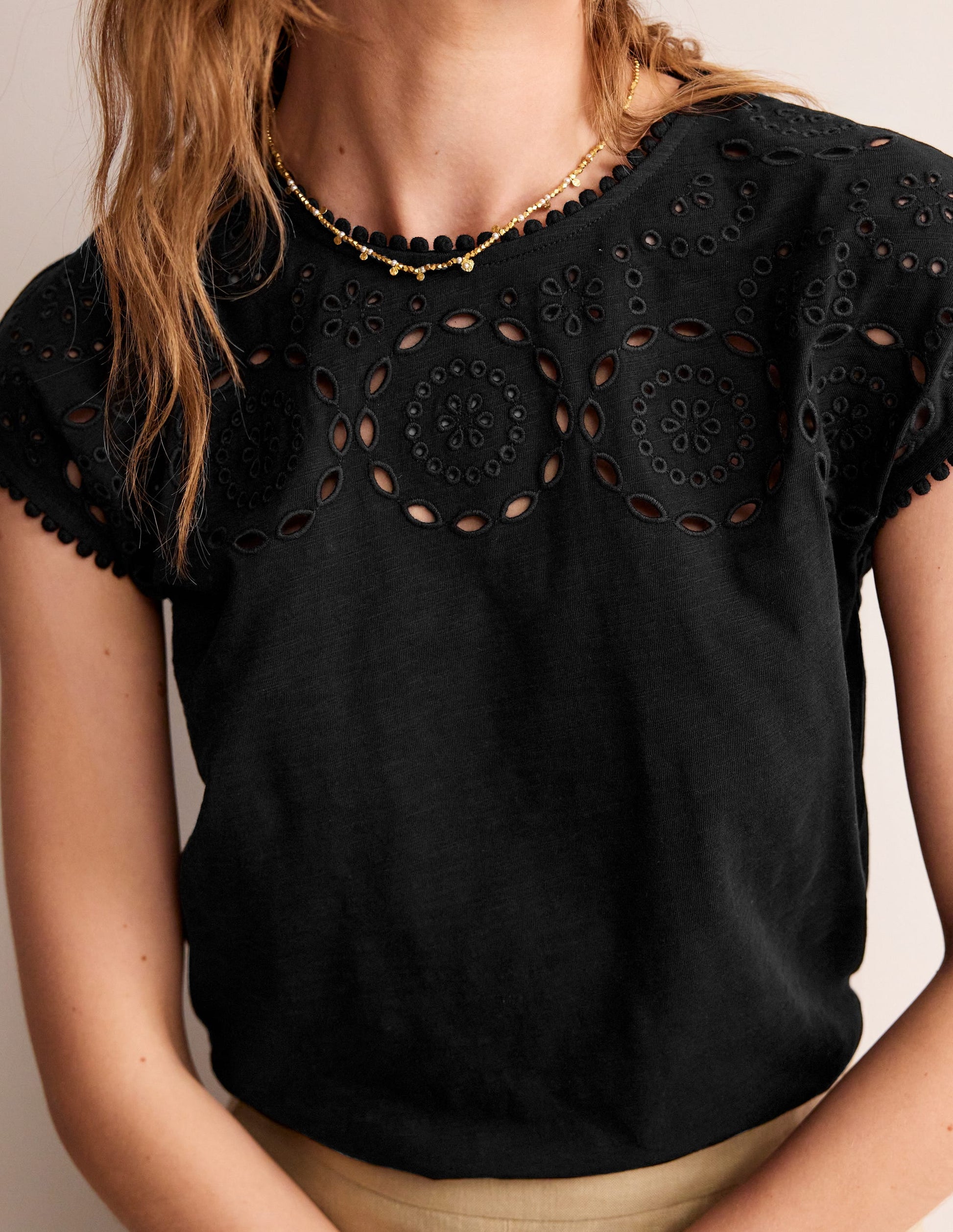 Sasha Broderie T-Shirt-Black-2