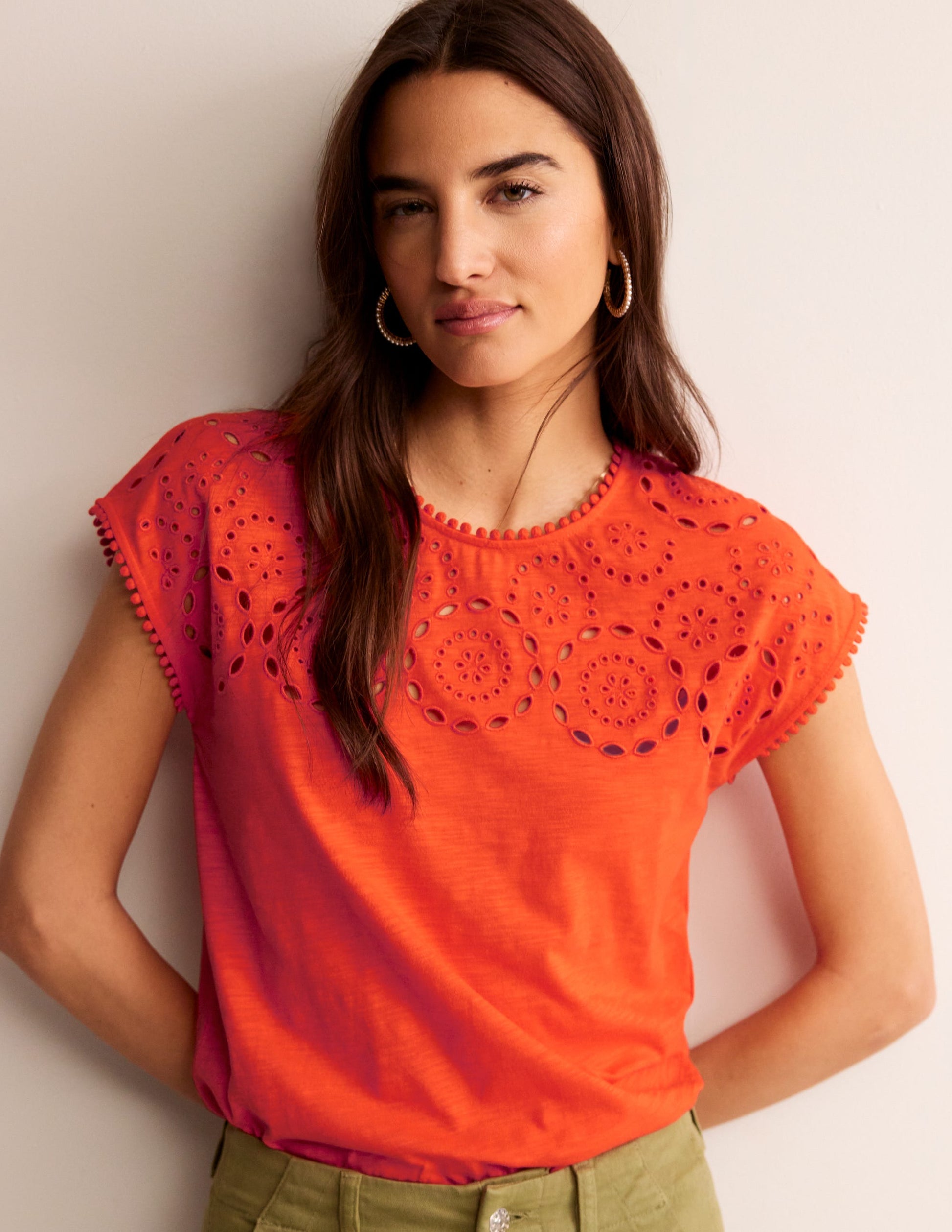 Sasha Broderie T-Shirt-Mandarin Orange-1