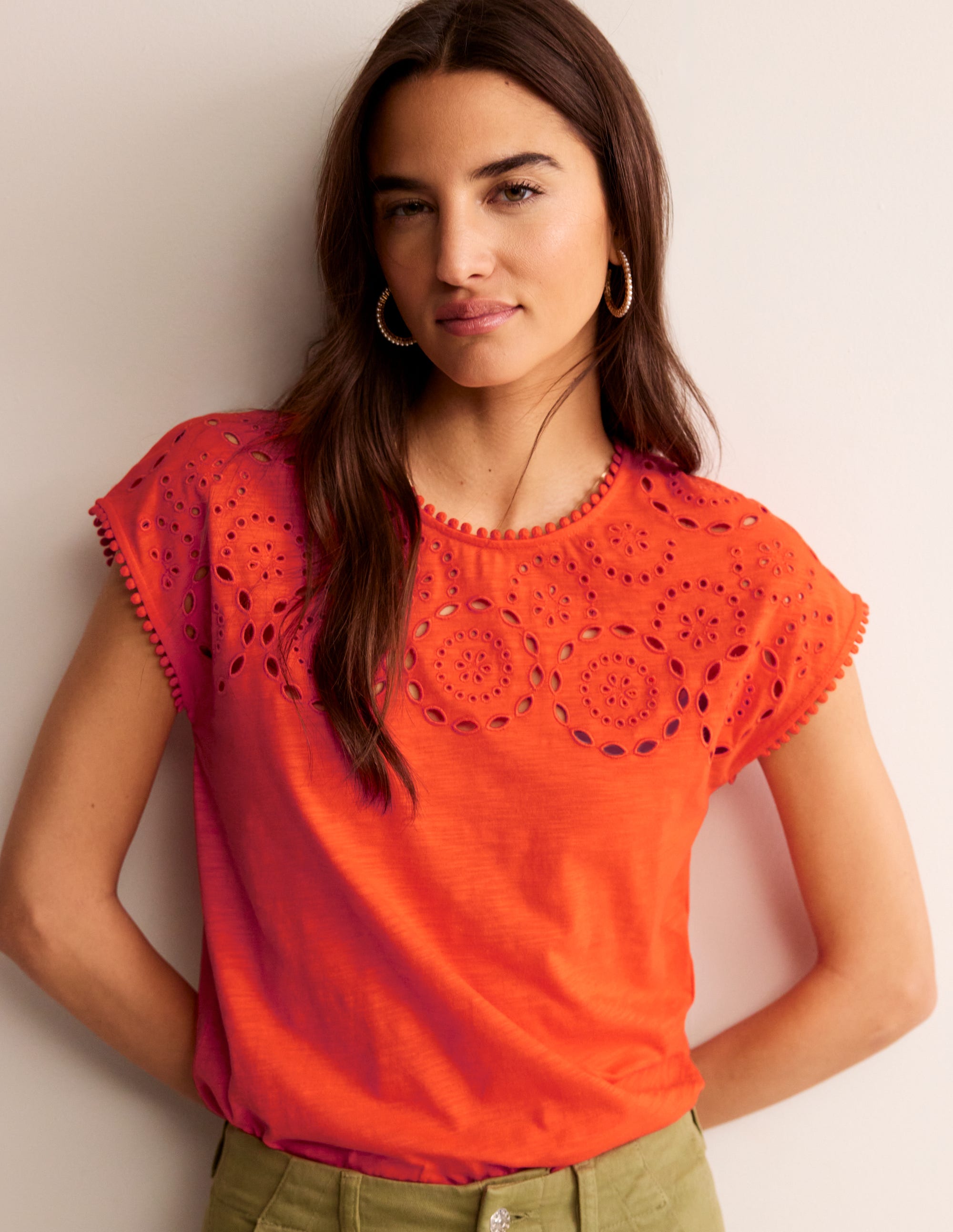 Sasha Broderie T-Shirt-Mandarin Orange - Image 1
