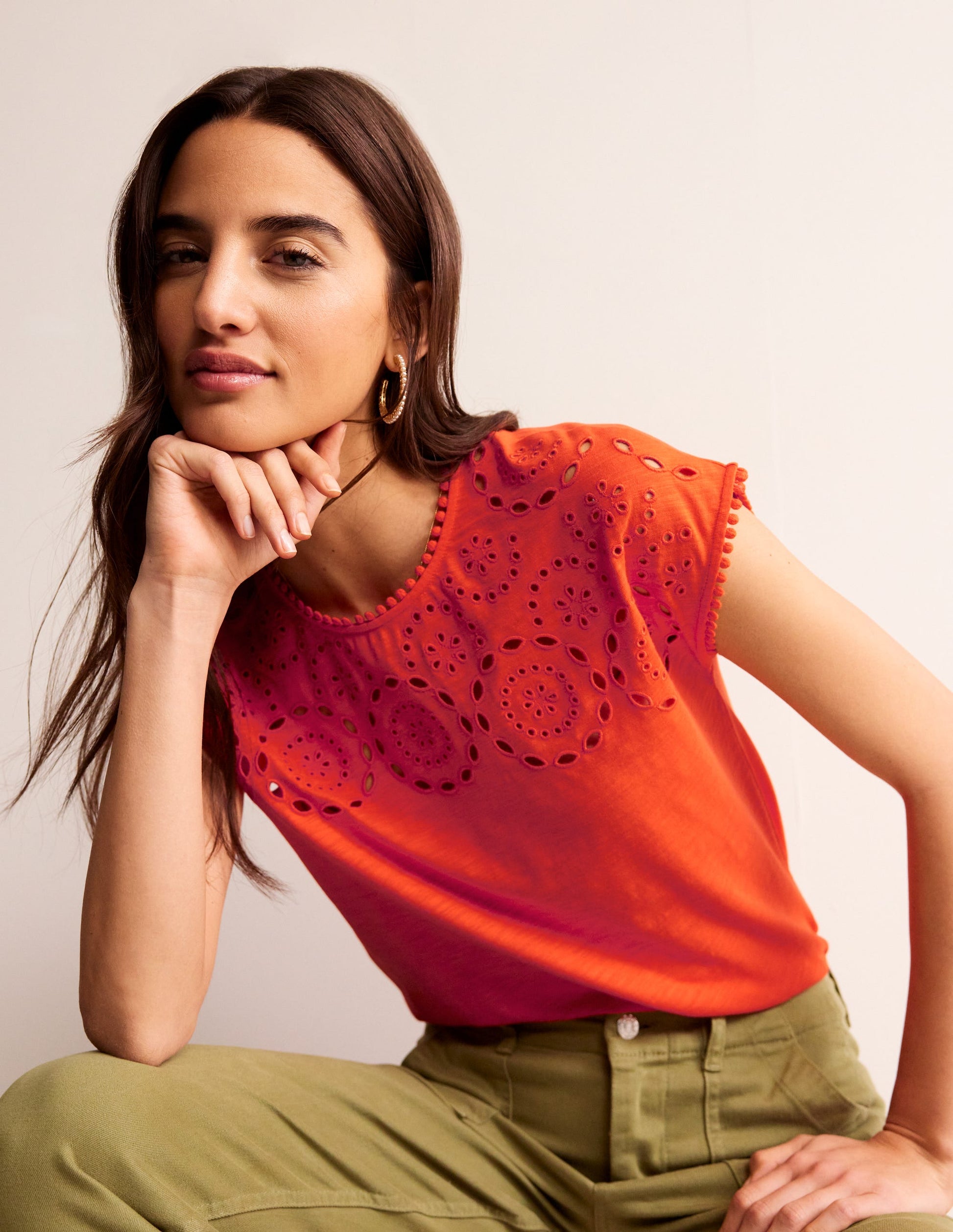 Sasha Broderie T-Shirt-Mandarin Orange-4