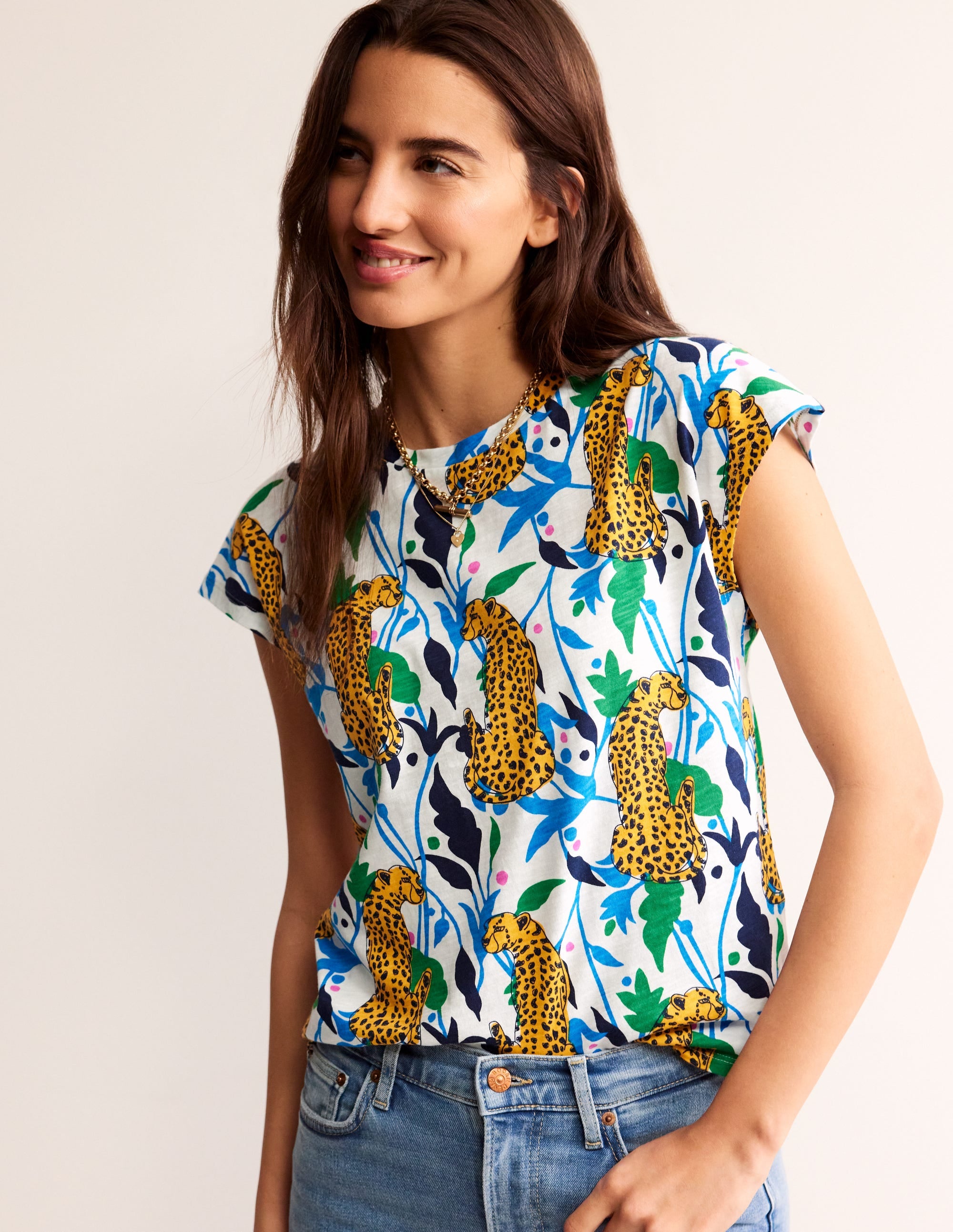 Louisa Printed Slub T-Shirt-Multi, Leopard Vine - Image 2