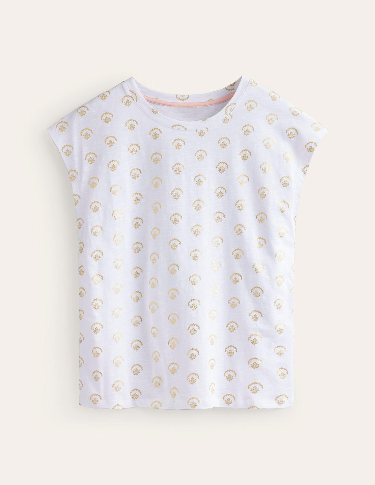 Louisa Printed Slub T-Shirt-White, Ditsy Vine Foil-5