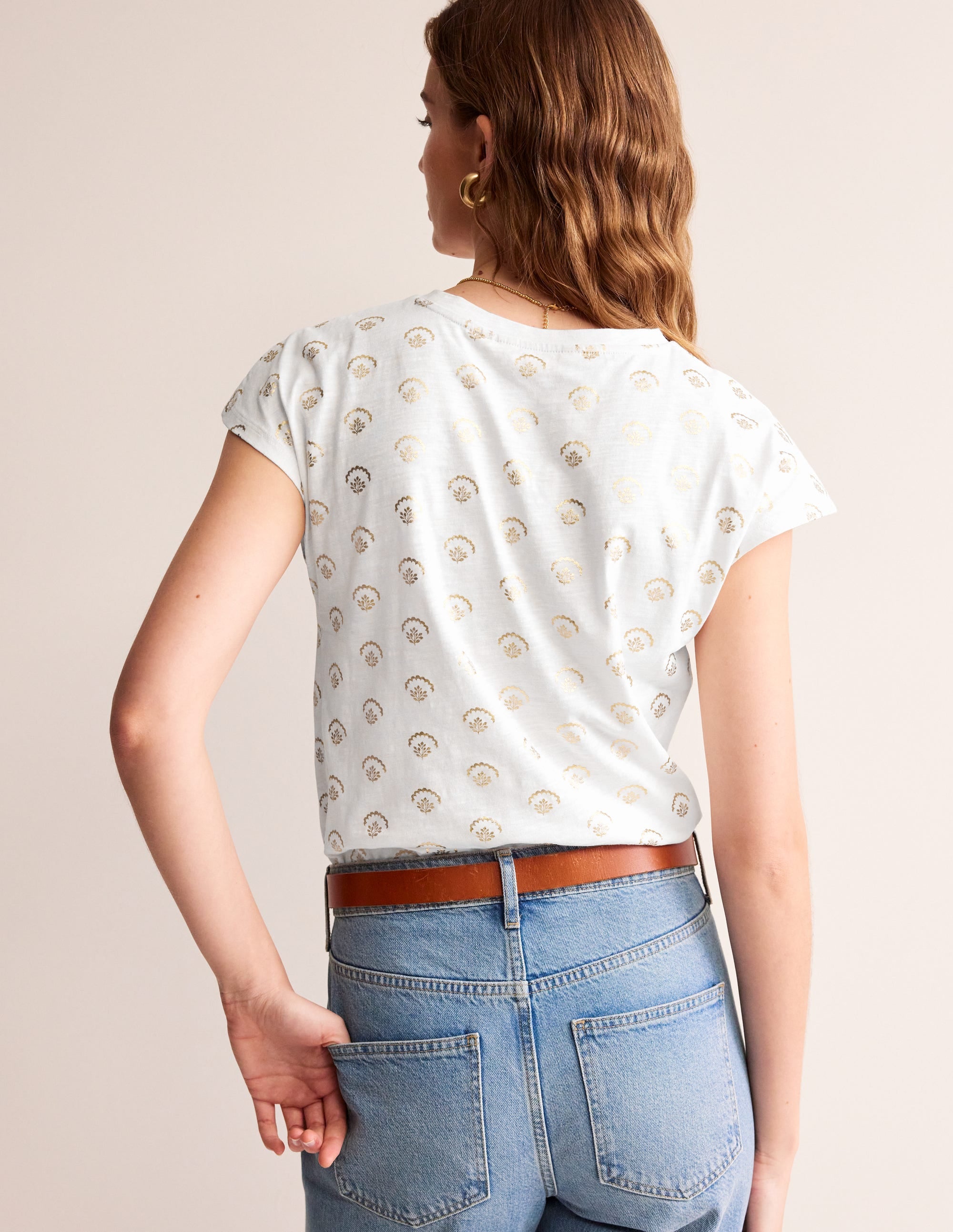 Louisa Printed Slub T-Shirt-White, Ditsy Vine Foil - Image 3