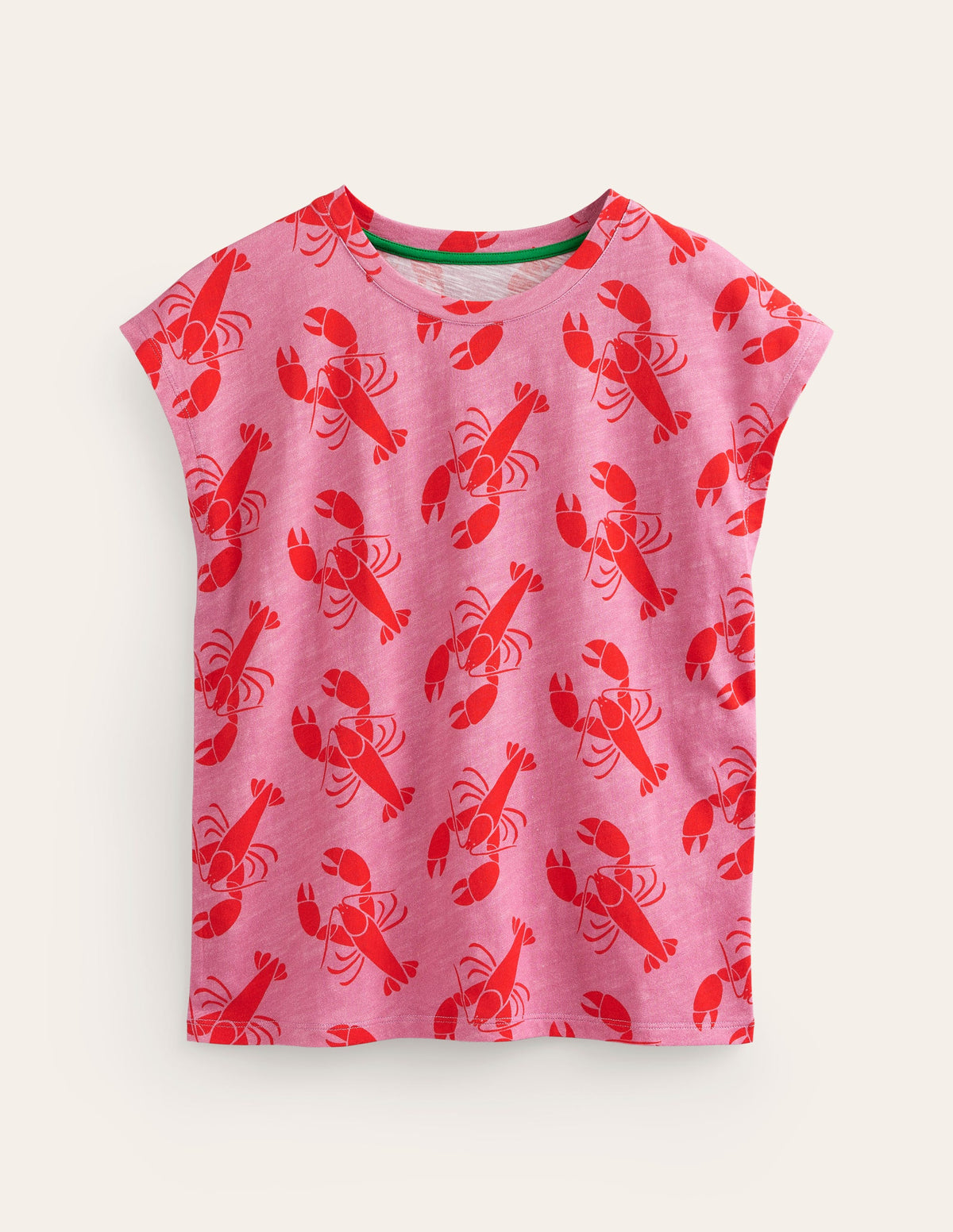 Louisa Printed Slub T-Shirt-Cashmere Rose, Lobster Small-4