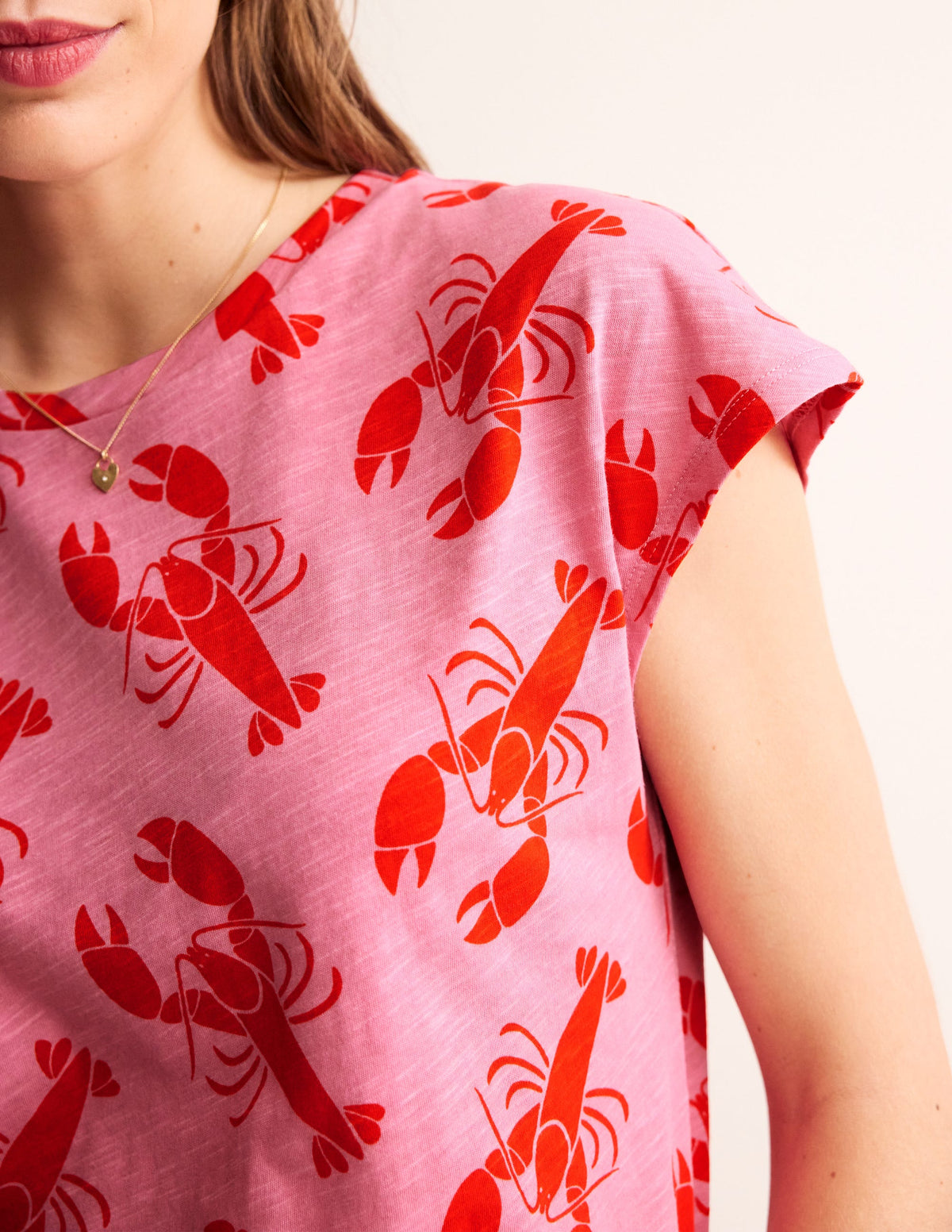 Louisa Printed Slub T-Shirt-Cashmere Rose, Lobster Small - Image 2
