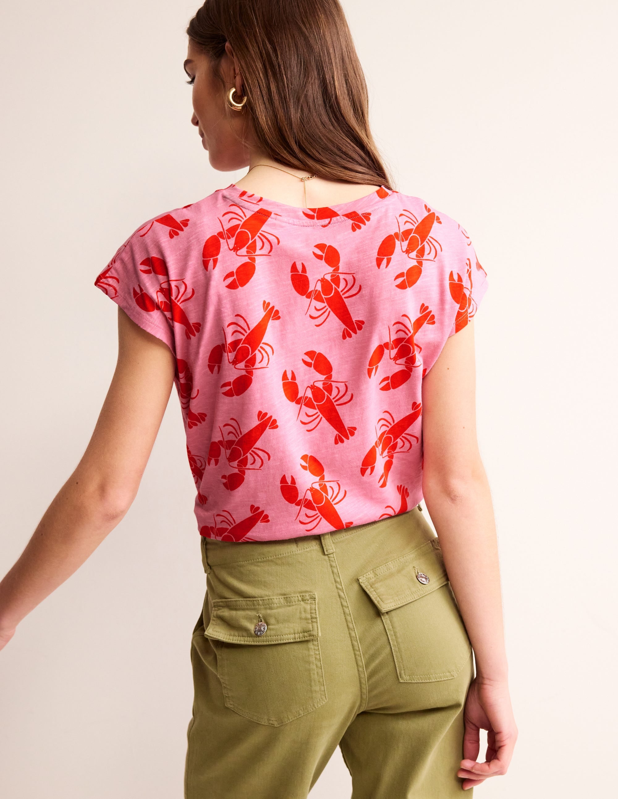 Louisa Printed Slub T-Shirt-Cashmere Rose, Lobster Small - Image 3