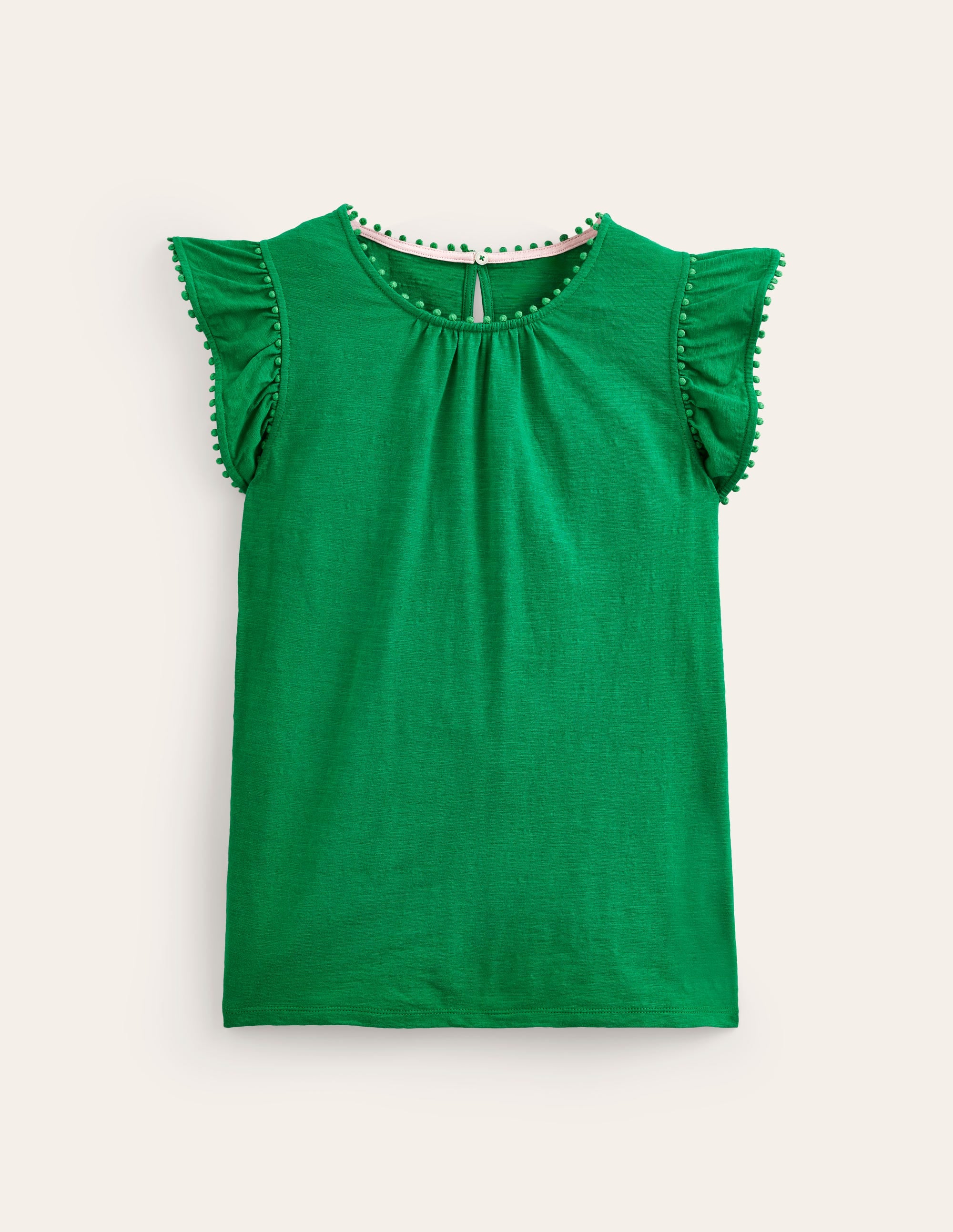 Pom Trim Ruffle Sleeve Top-Green Tambourine - Image 5