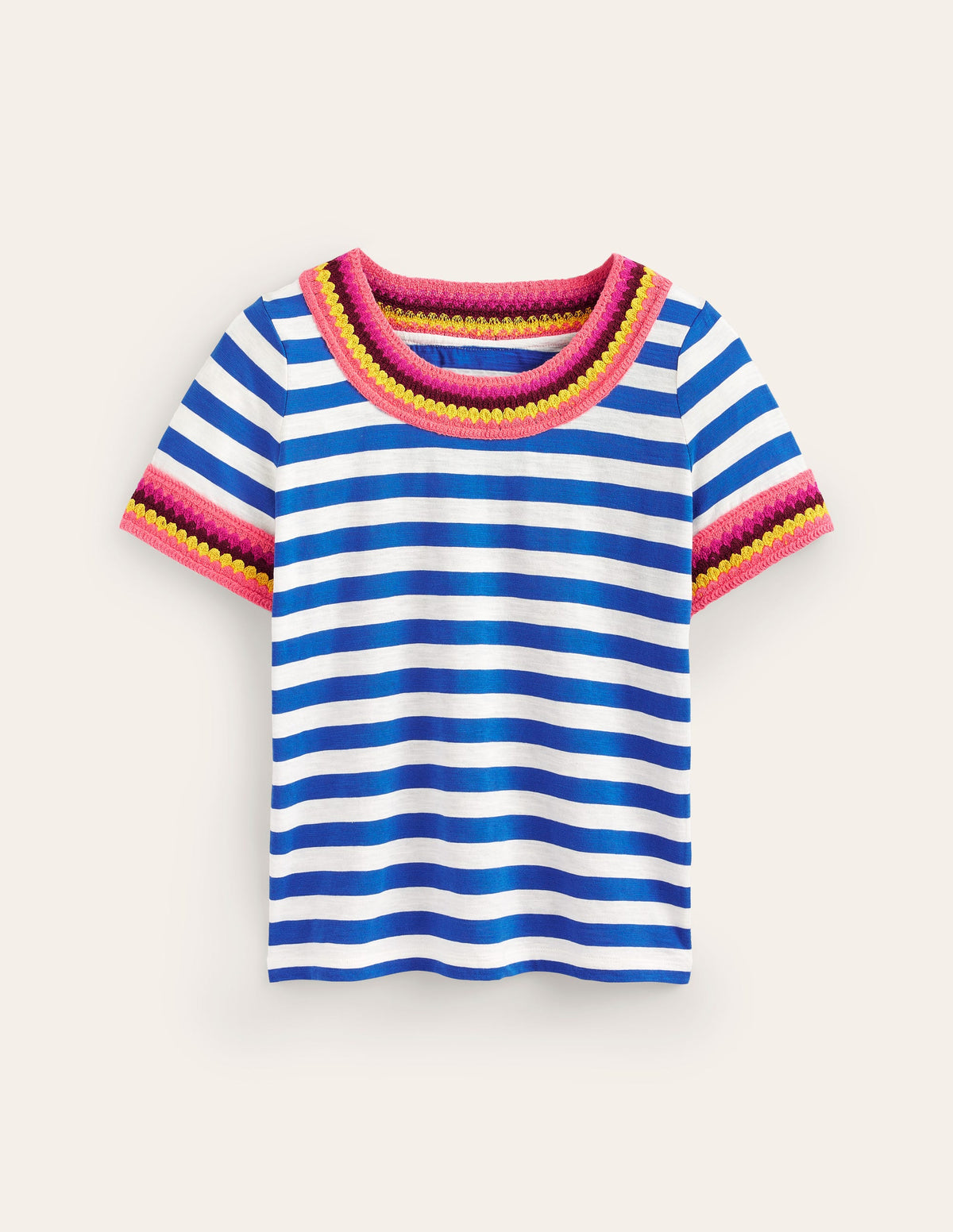 Crochet Crew Neck T-shirt-Blue, Ivory - Image 6