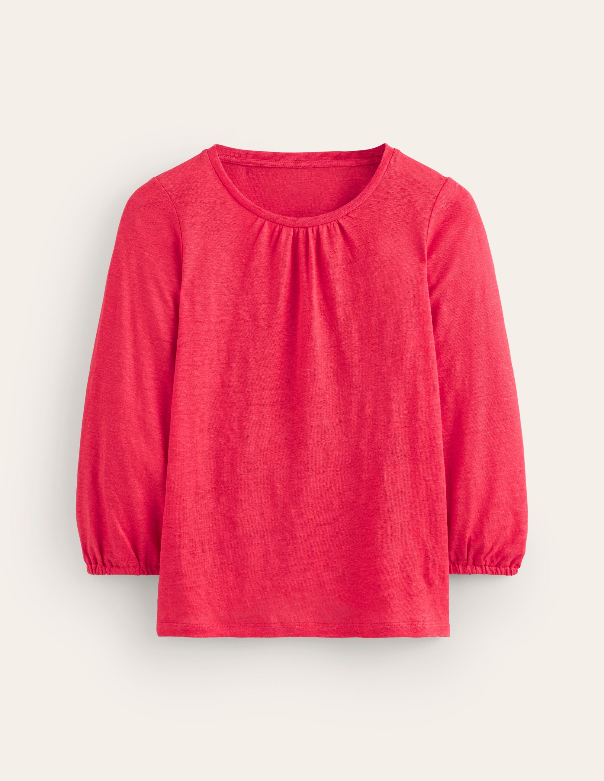 Gathered Neck Linen Jersey Top-Hibiscus - Image 5
