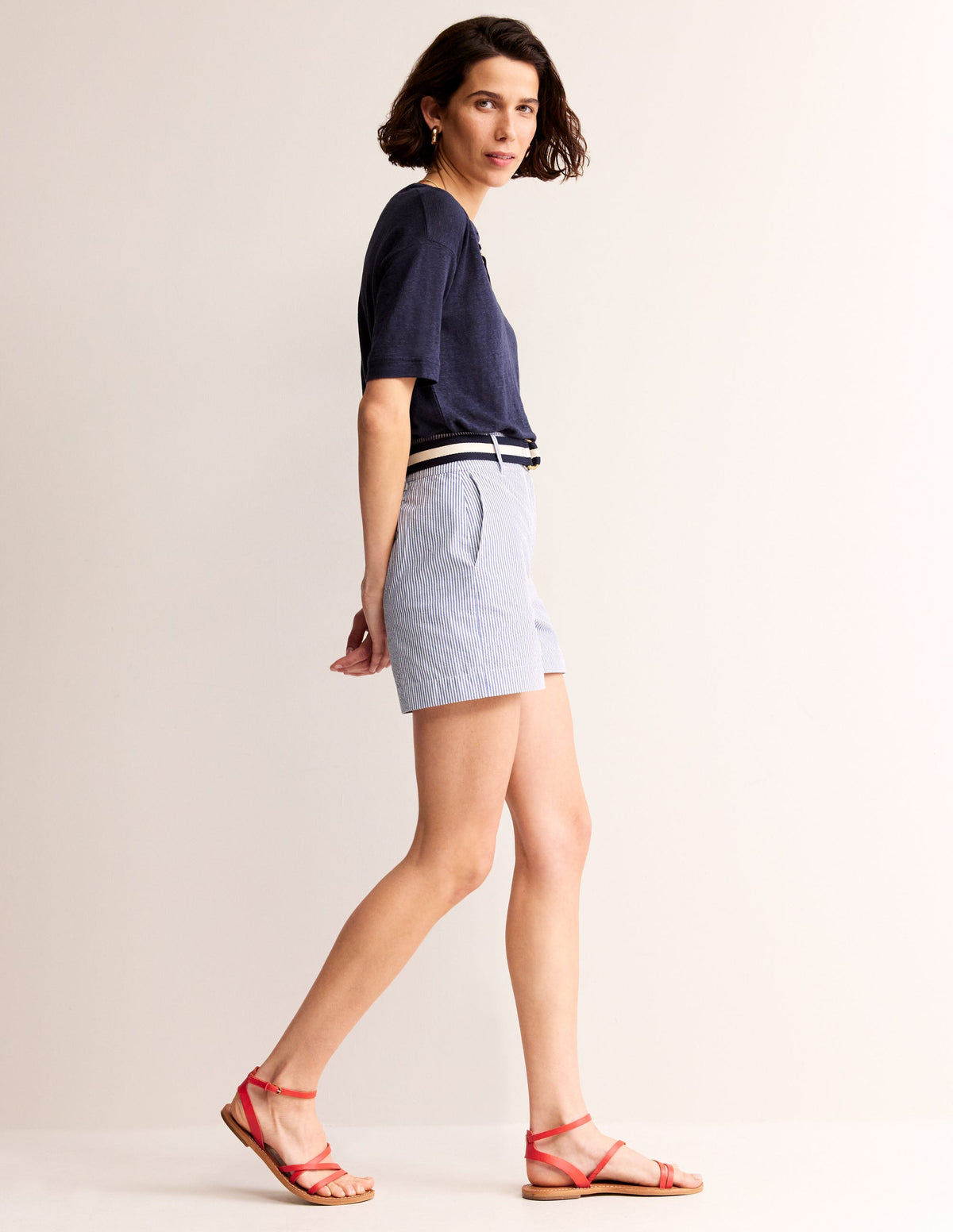 Notch Neck Linen Henley Top-Navy-4