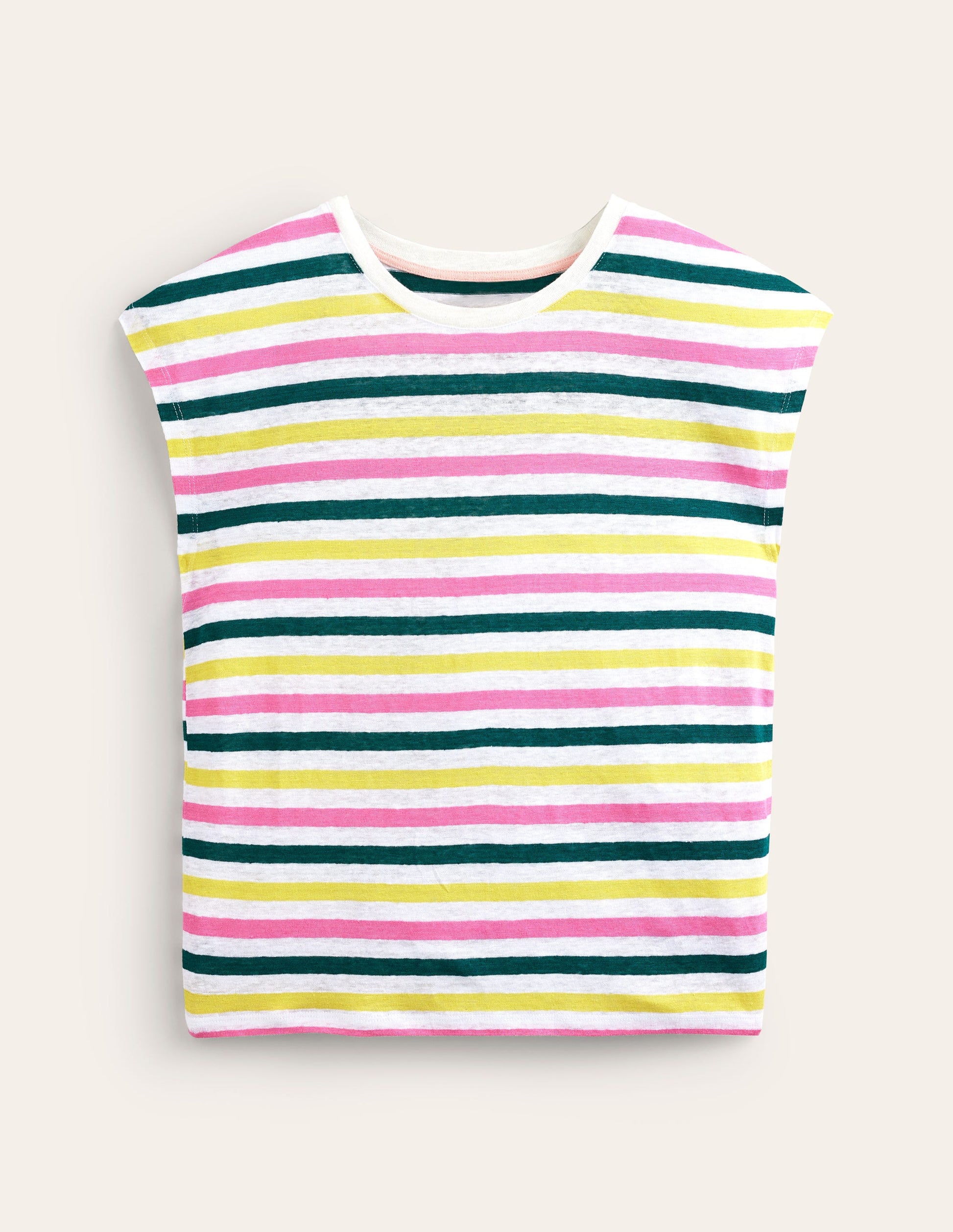 Louisa Crew Neck Linen T-shirt-Multi Stripe-5