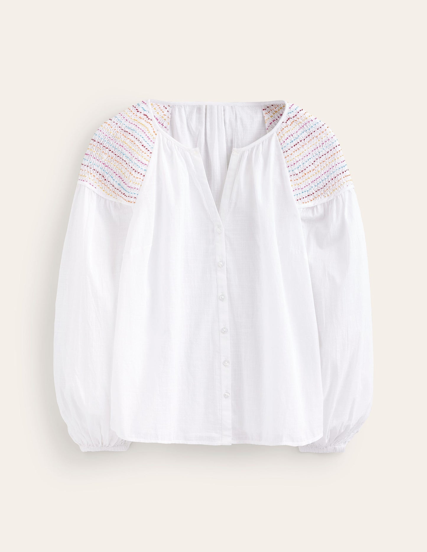 Cotton Smocked Blouse-White