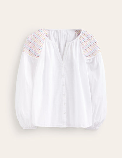 Cotton Smocked Blouse-White