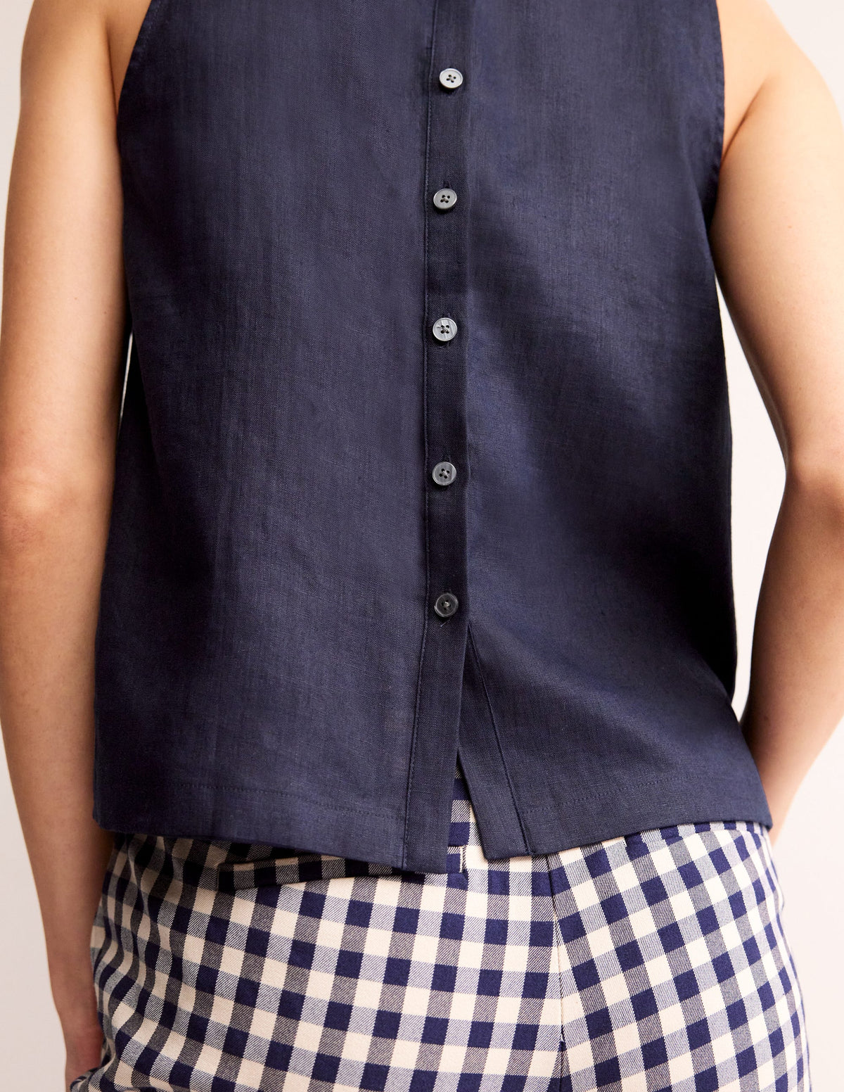 Linen Sleeveless Shell Top-Navy - Image 2