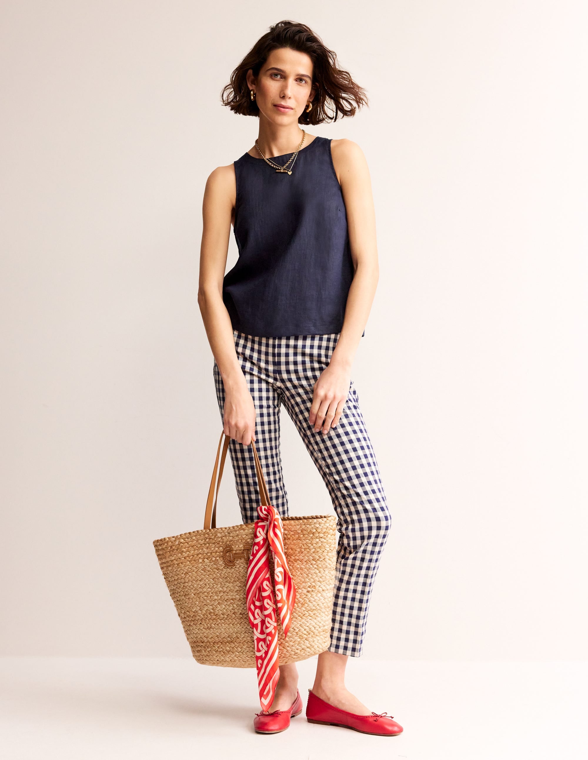 Linen Sleeveless Shell Top-Navy - Image 4