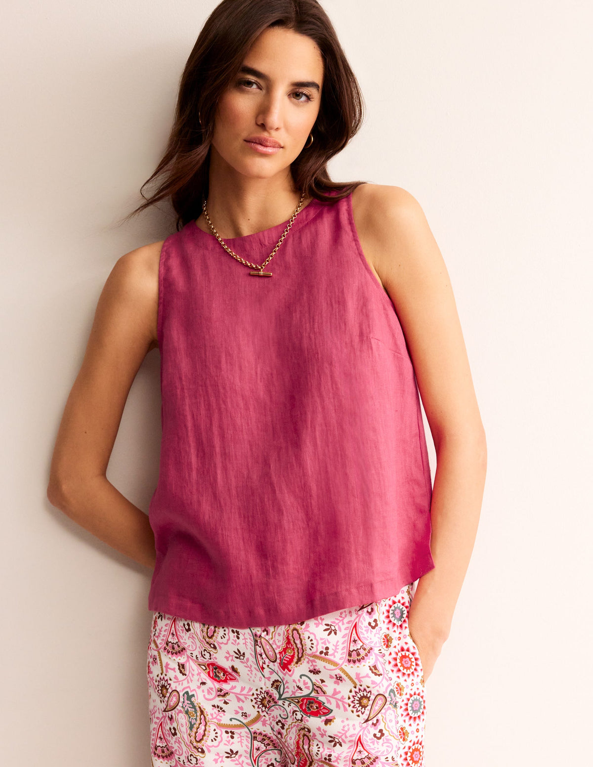 Linen Sleeveless Shell Top-Rethink Pink - Image 1