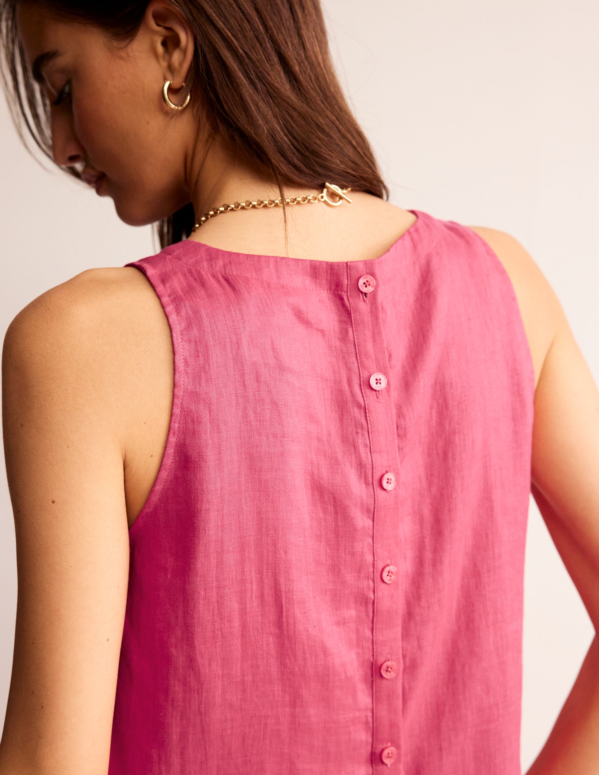 Linen Sleeveless Shell Top-Rethink Pink - Image 2
