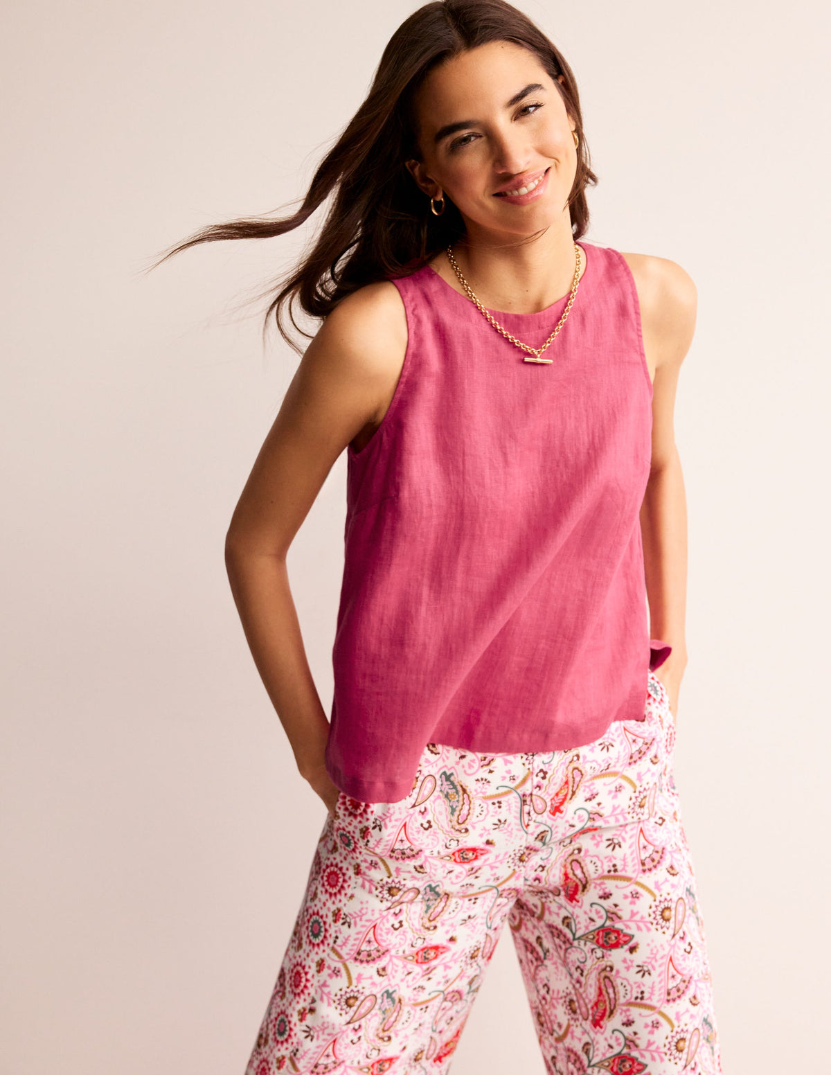 Linen Sleeveless Shell Top-Rethink Pink - Image 4