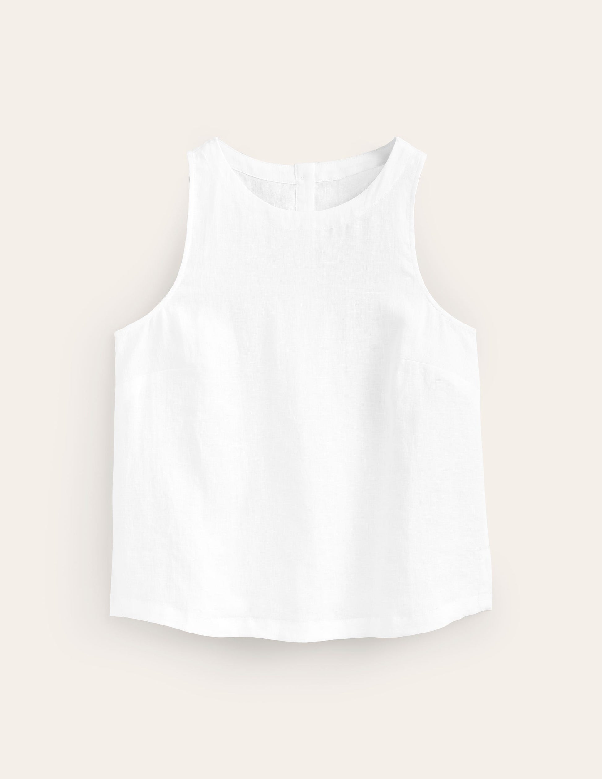 Linen Sleeveless Shell Top-White-5