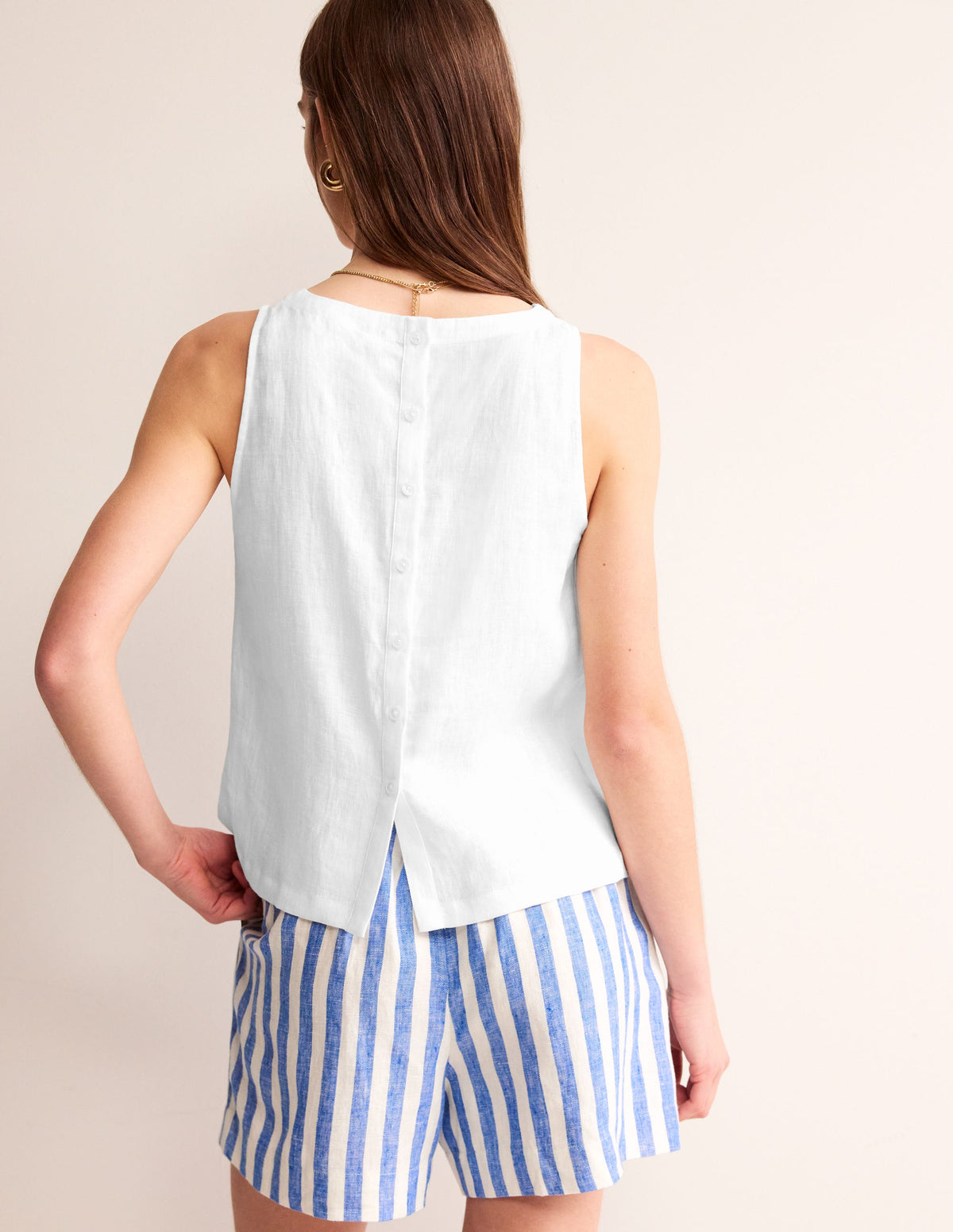 Linen Sleeveless Shell Top-White - Image 3