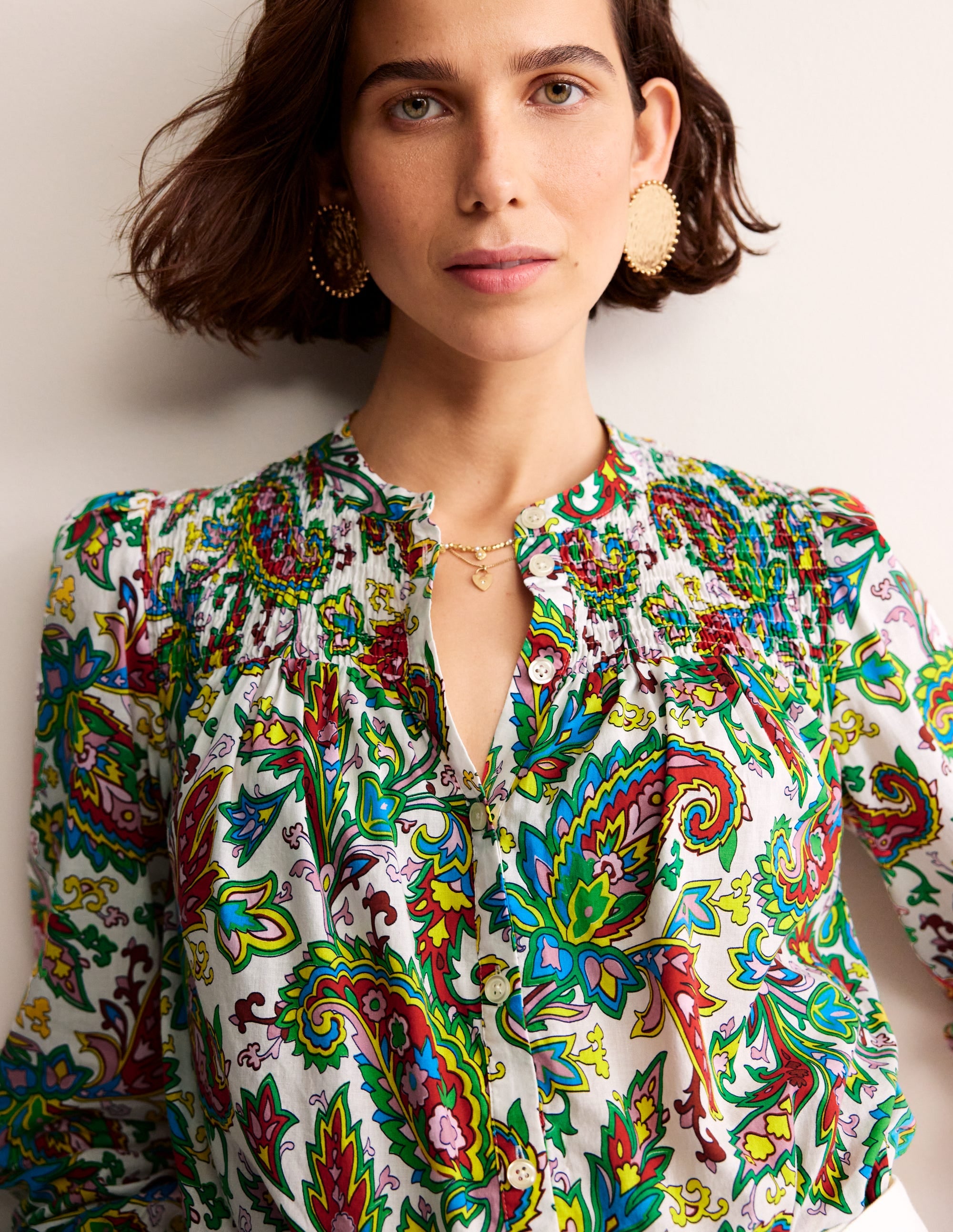 Helena Cotton Blouse-Ivory, Paisley Azure - Image 2