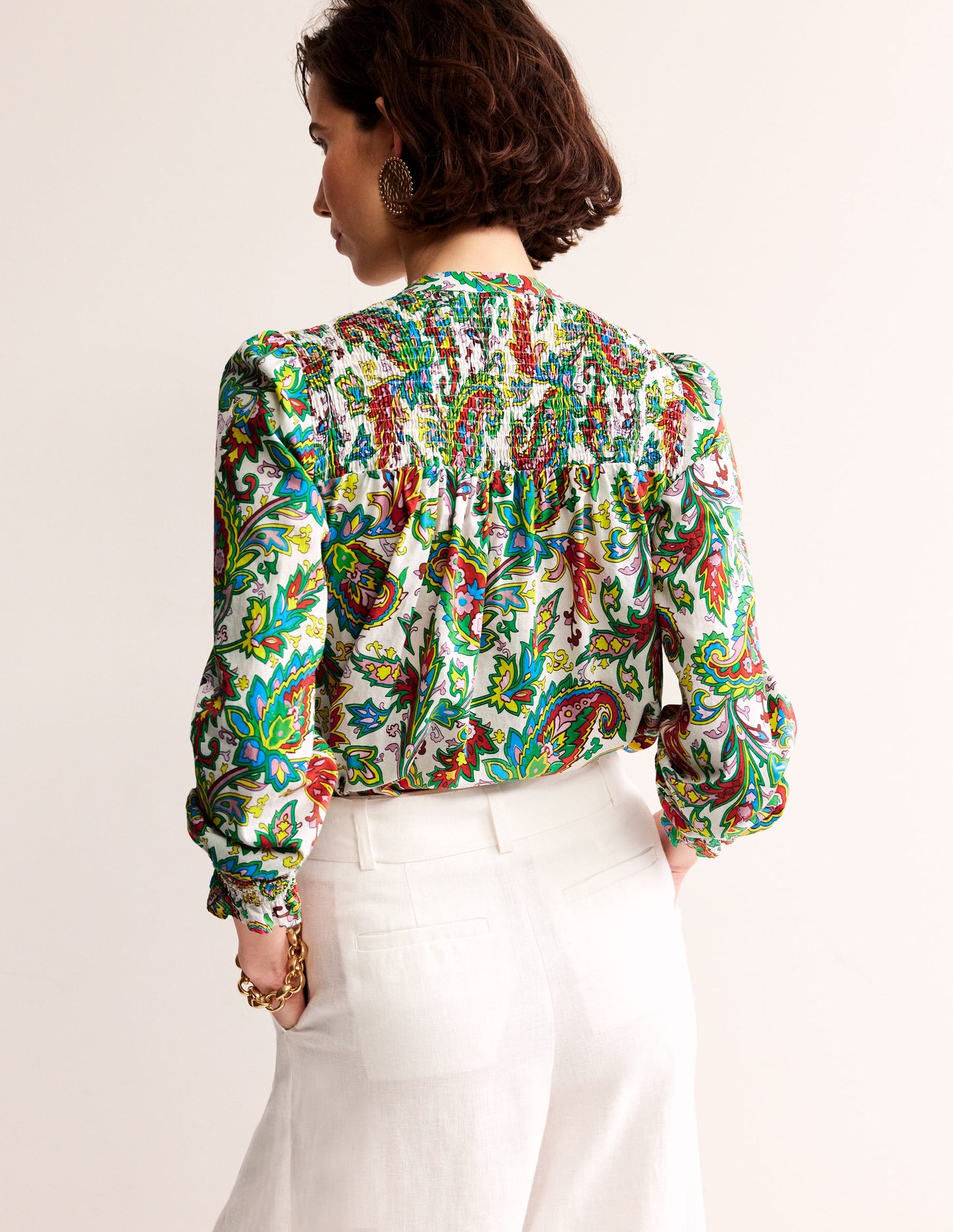 Helena Cotton Blouse-Ivory, Paisley Azure