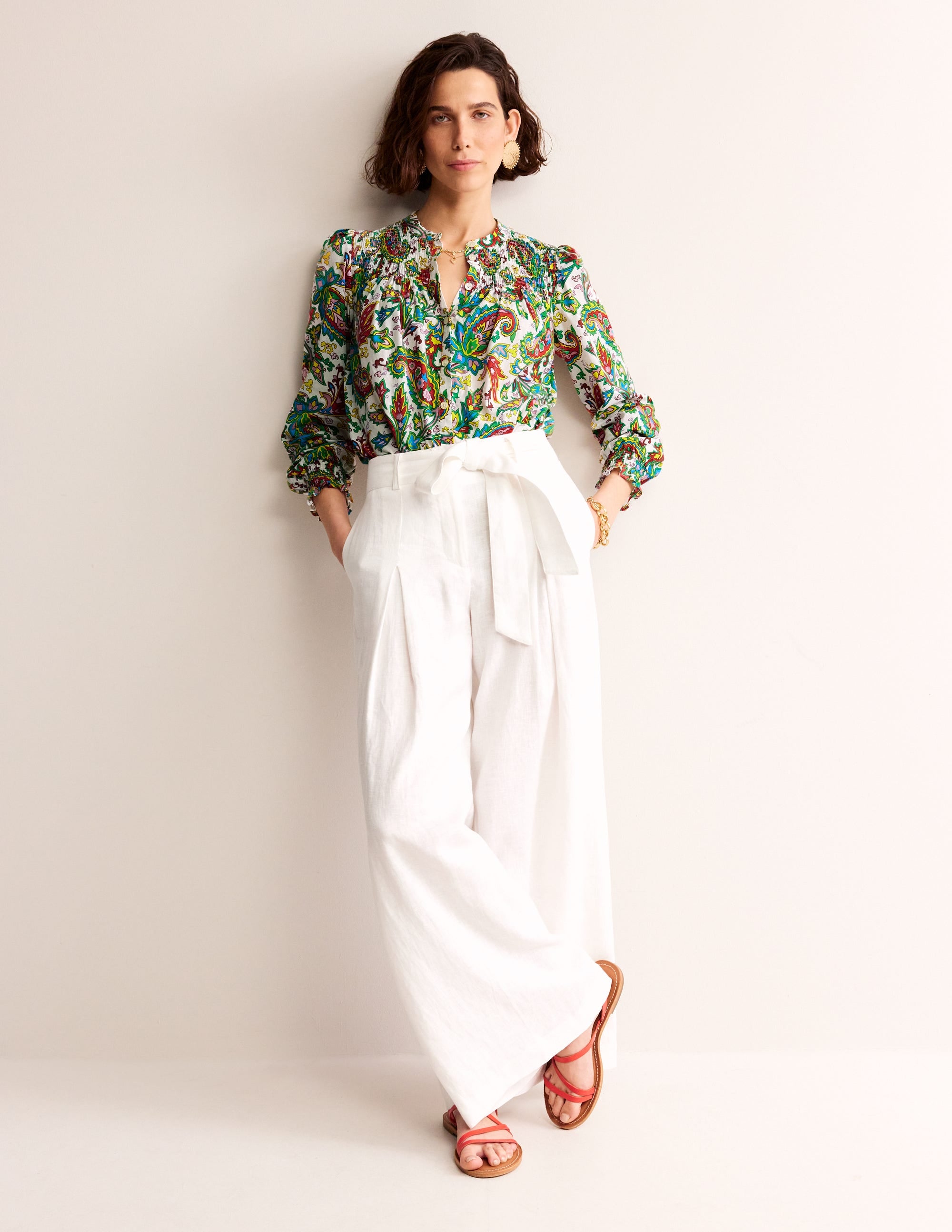 Helena Cotton Blouse-Ivory, Paisley Azure - Image 4