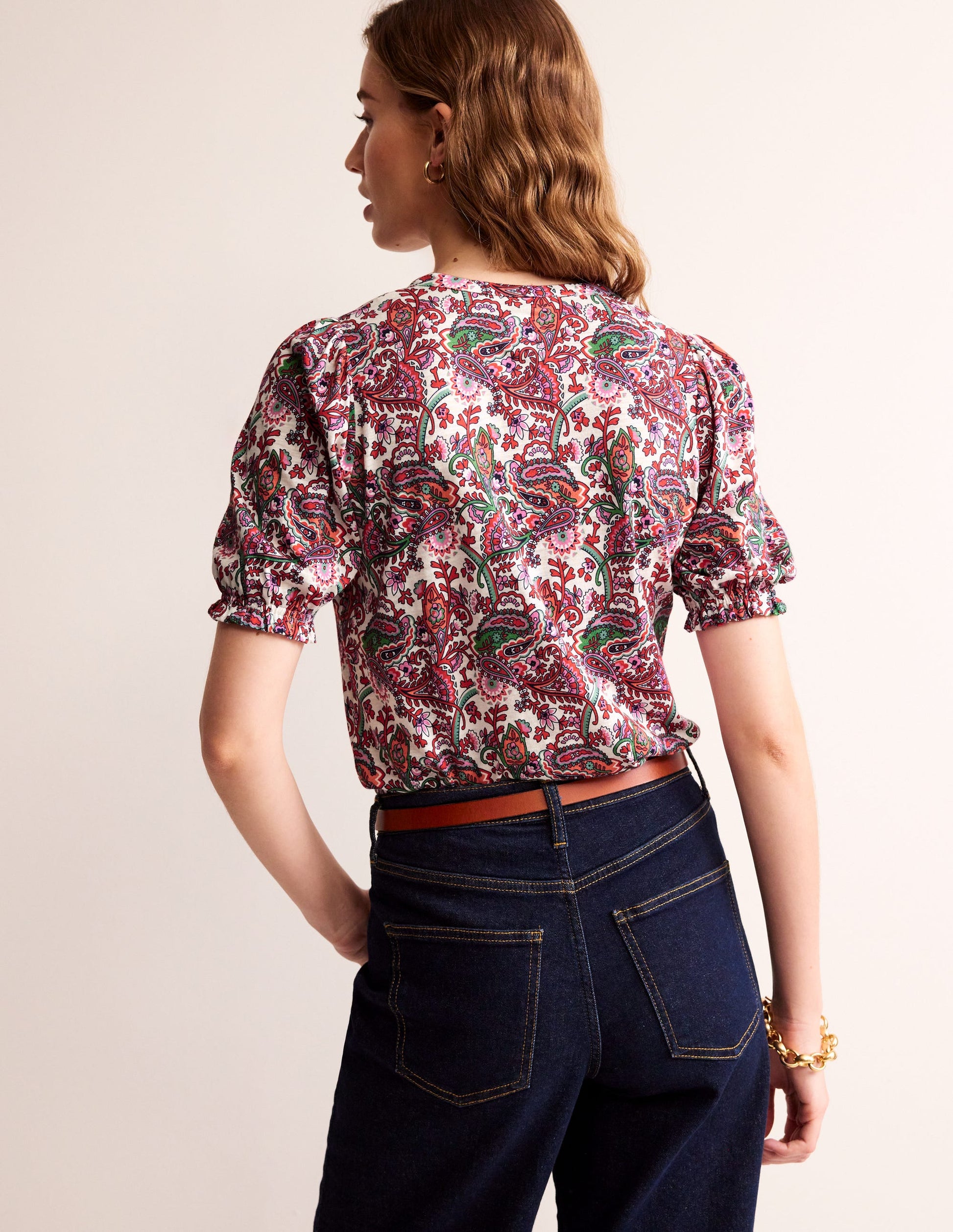 Dolly Puff Sleeve Jersey Shirt-Multi, Fantastical-3