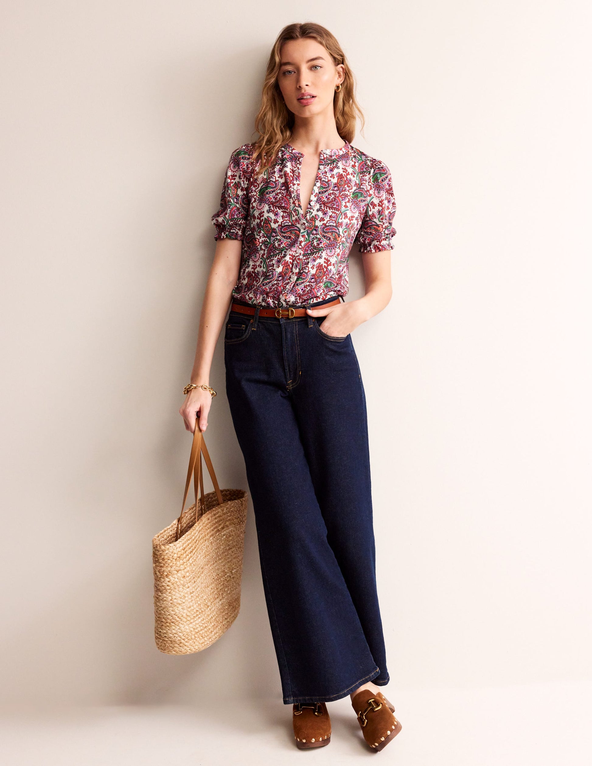 Dolly Puff Sleeve Jersey Shirt-Multi, Fantastical-4