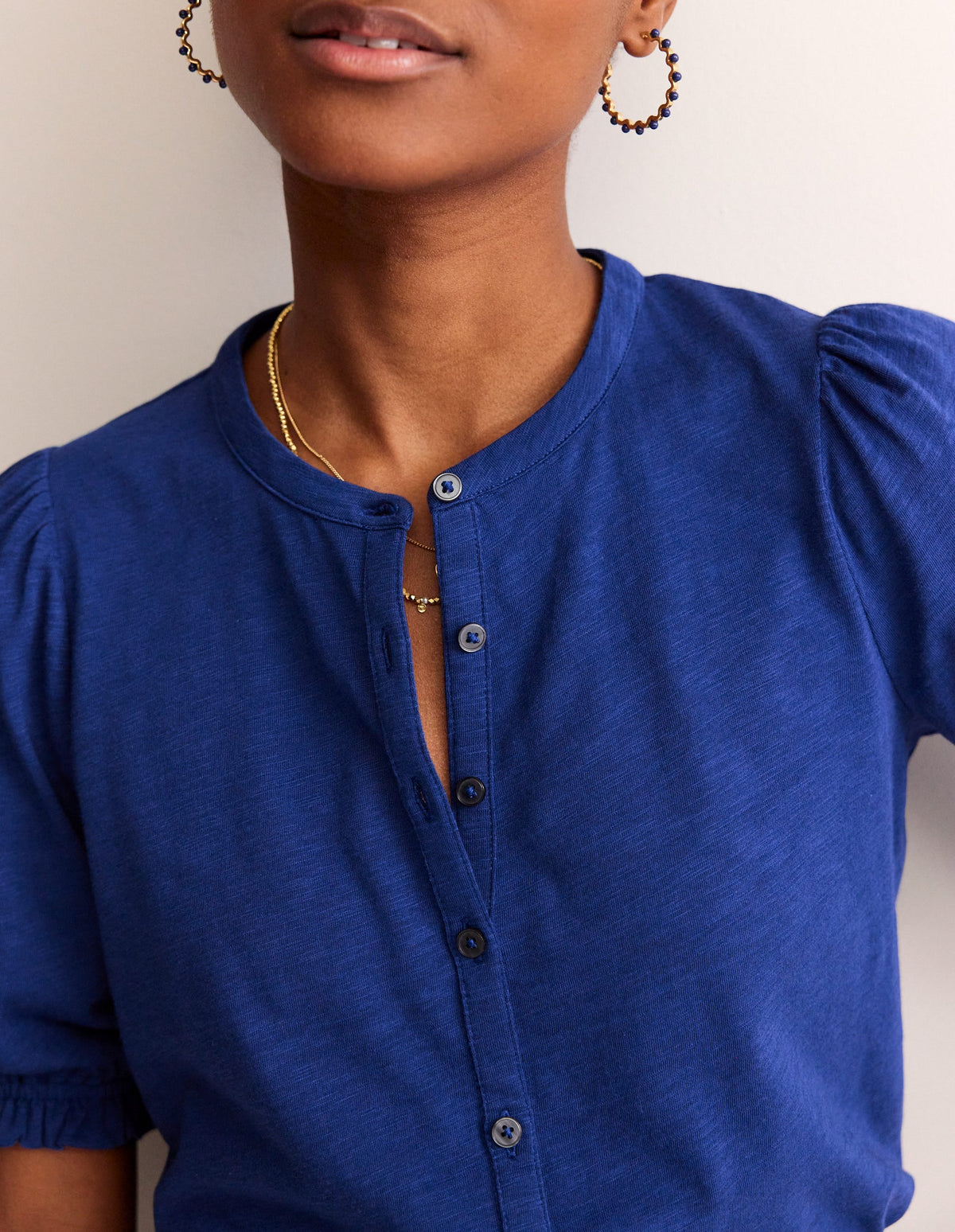 Dolly Puff Sleeve Jersey Shirt-Navy Peony-2