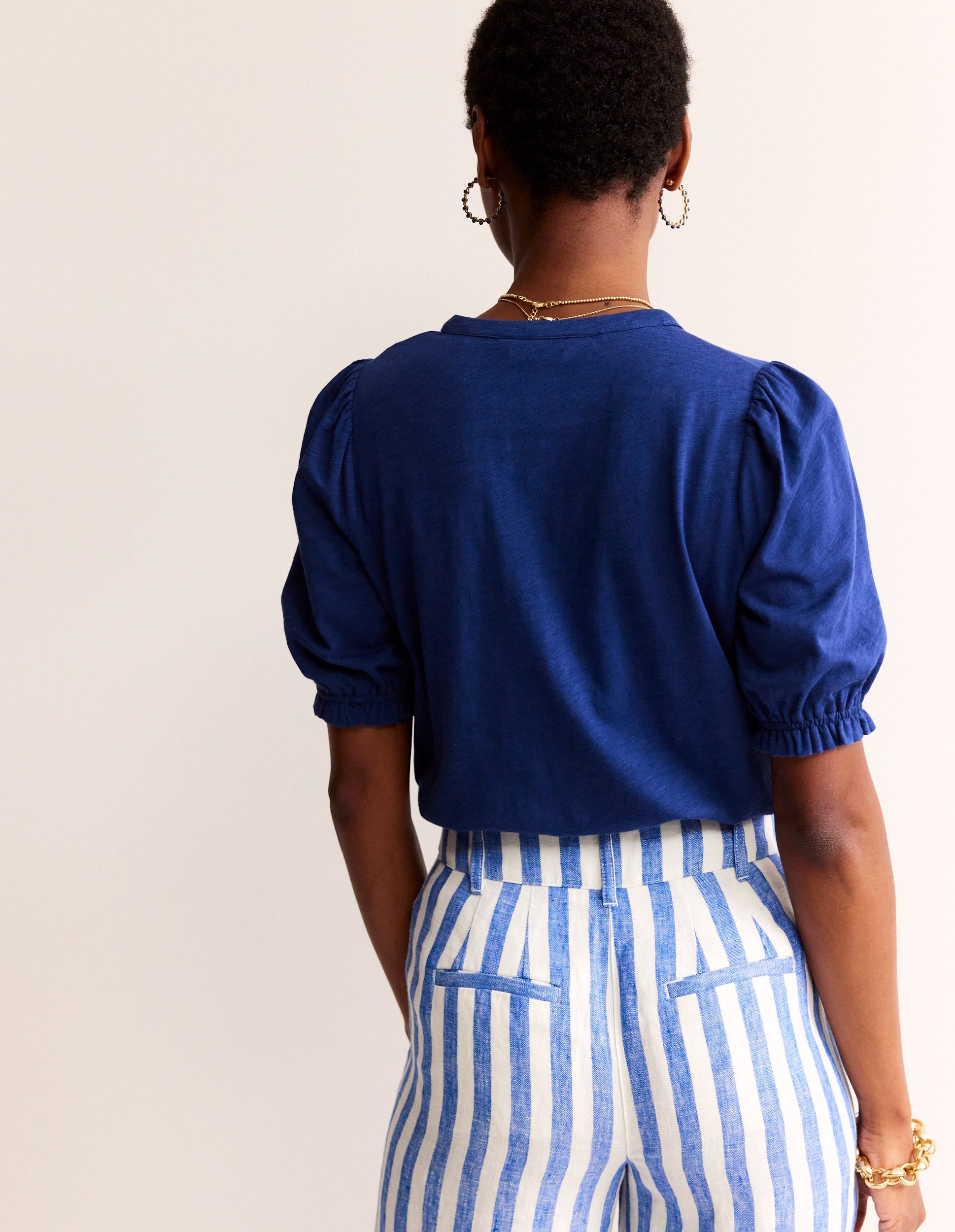 Dolly Puff Sleeve Jersey Shirt-Navy Peony - Image 3