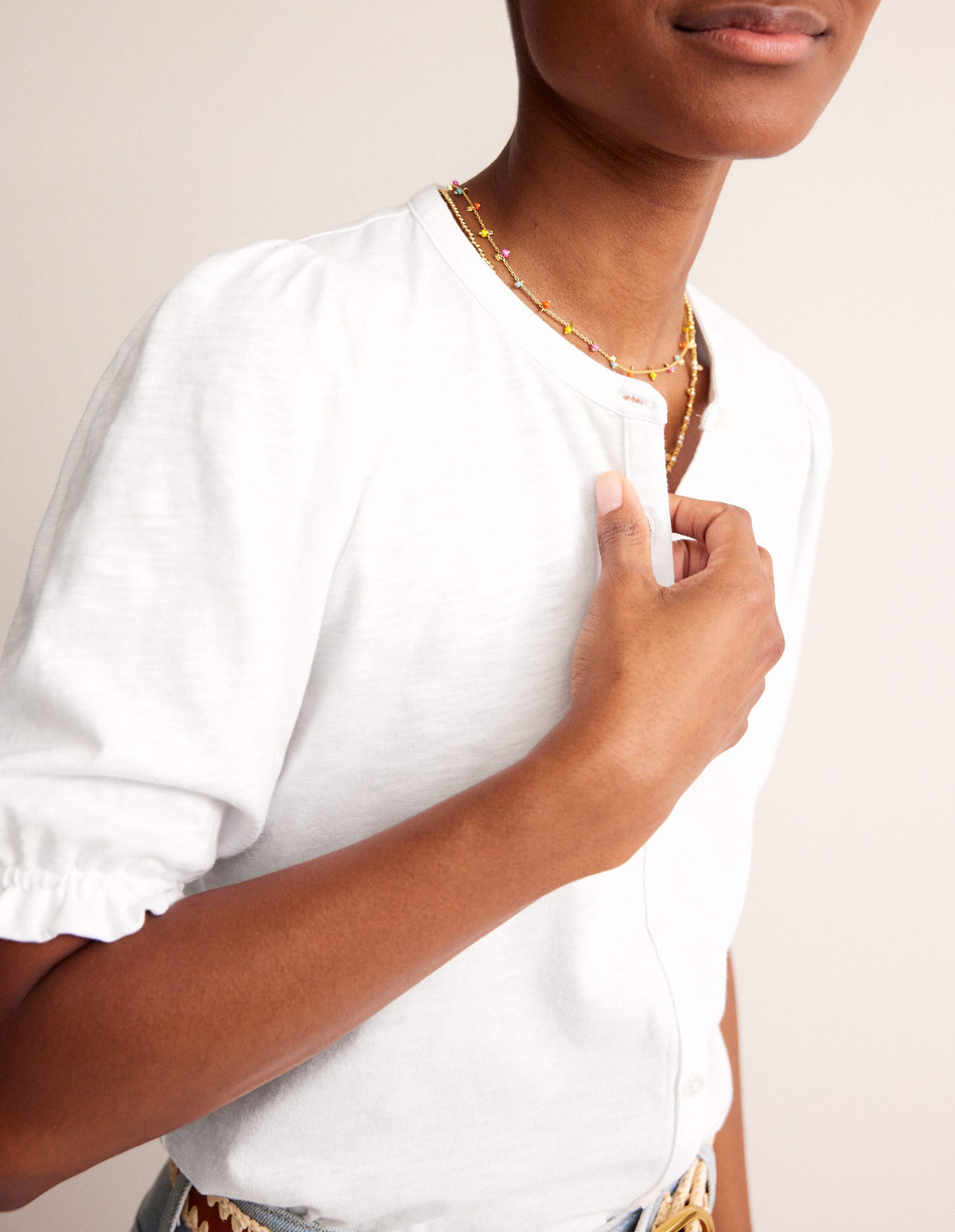 Dolly Puff Sleeve Jersey Shirt-White-2