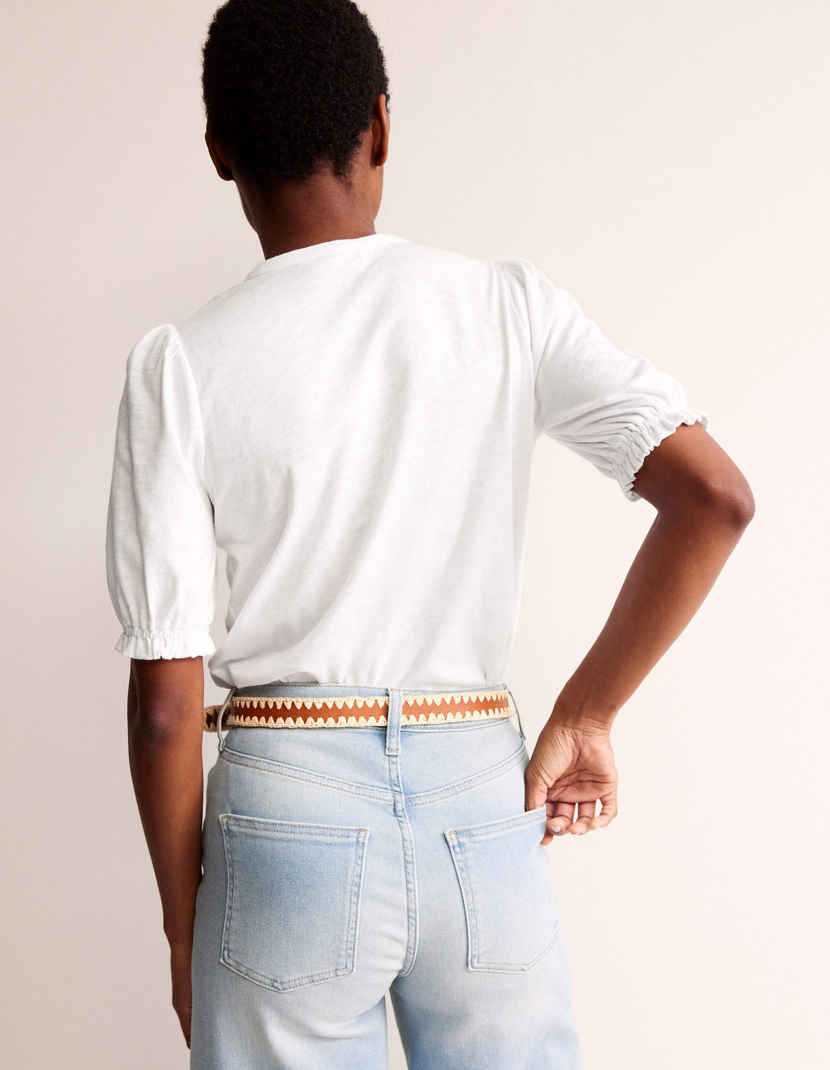 Dolly Puff Sleeve Jersey Shirt-White-3